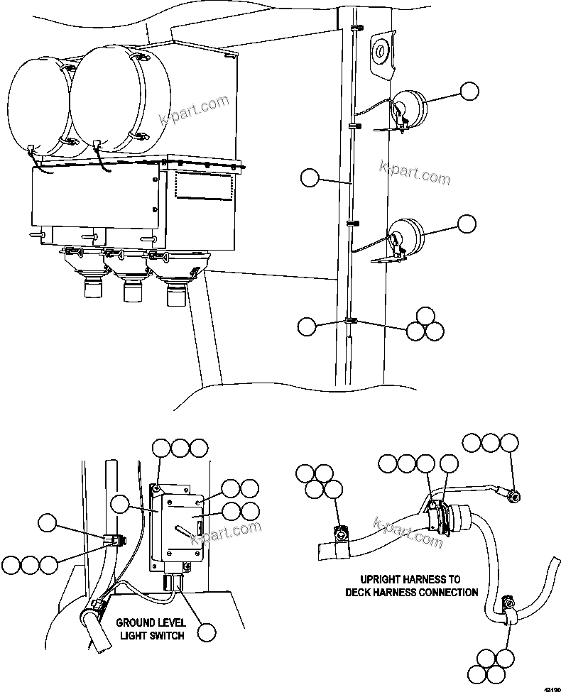 Komatsu parts book diagram for AFE57-FS 830E-1AC S/N A30723 - A30726    ISLA RIESCO: RH UPRIGHT SERVICE LIGHTS