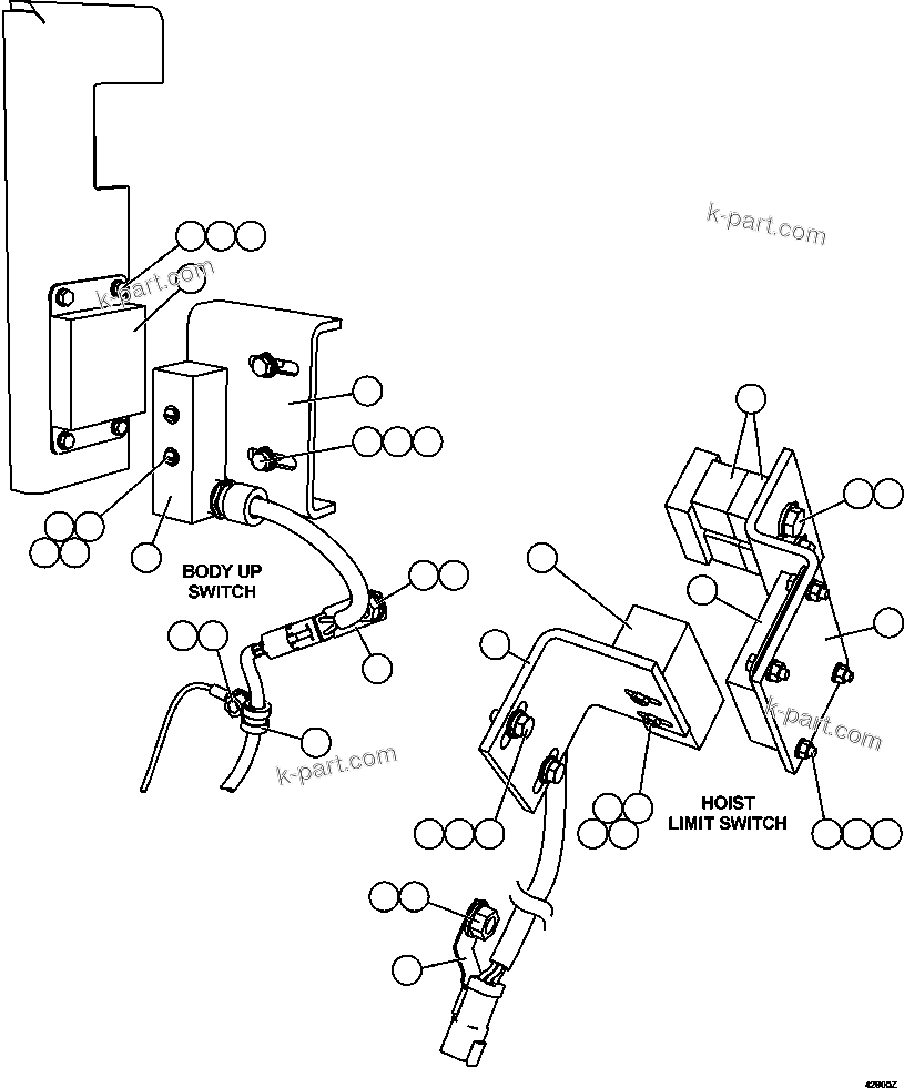 Komatsu parts book diagram for AFE57-FS 830E-1AC S/N A30723 - A30726    ISLA RIESCO: HOIST LIMIT/BODY-UP SWITCHES