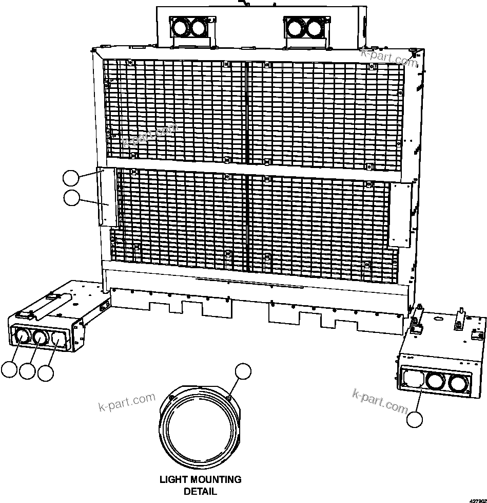 Komatsu parts book diagram for AFE57-FS 830E-1AC S/N A30723 - A30726    ISLA RIESCO: BUMPER MOUNTED LIGHTS