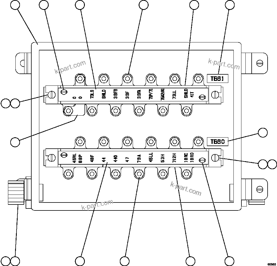 Komatsu parts book diagram for AFE57-FS 830E-1AC S/N A30723 - A30726    ISLA RIESCO: JUNCTION BOX ASSEMBLY - REAR      EM6434