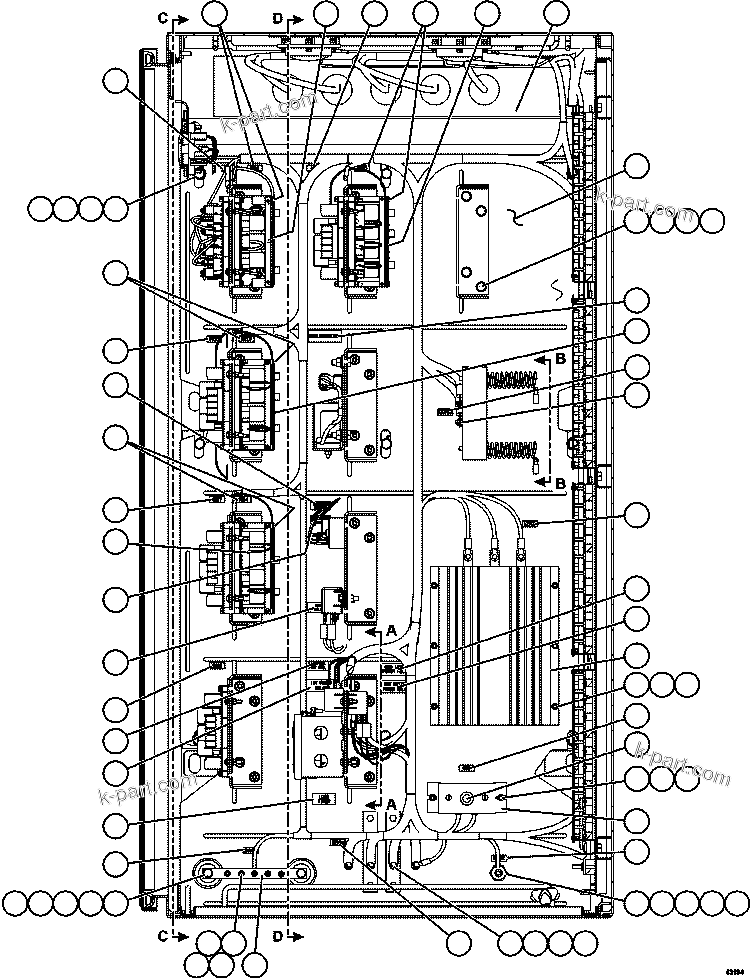 Komatsu parts book diagram for AFE57-FS 830E-1AC S/N A30723 - A30726    ISLA RIESCO: AUXILIARY CONTROL CABINET COMPONENTS - LH WALL 1/2