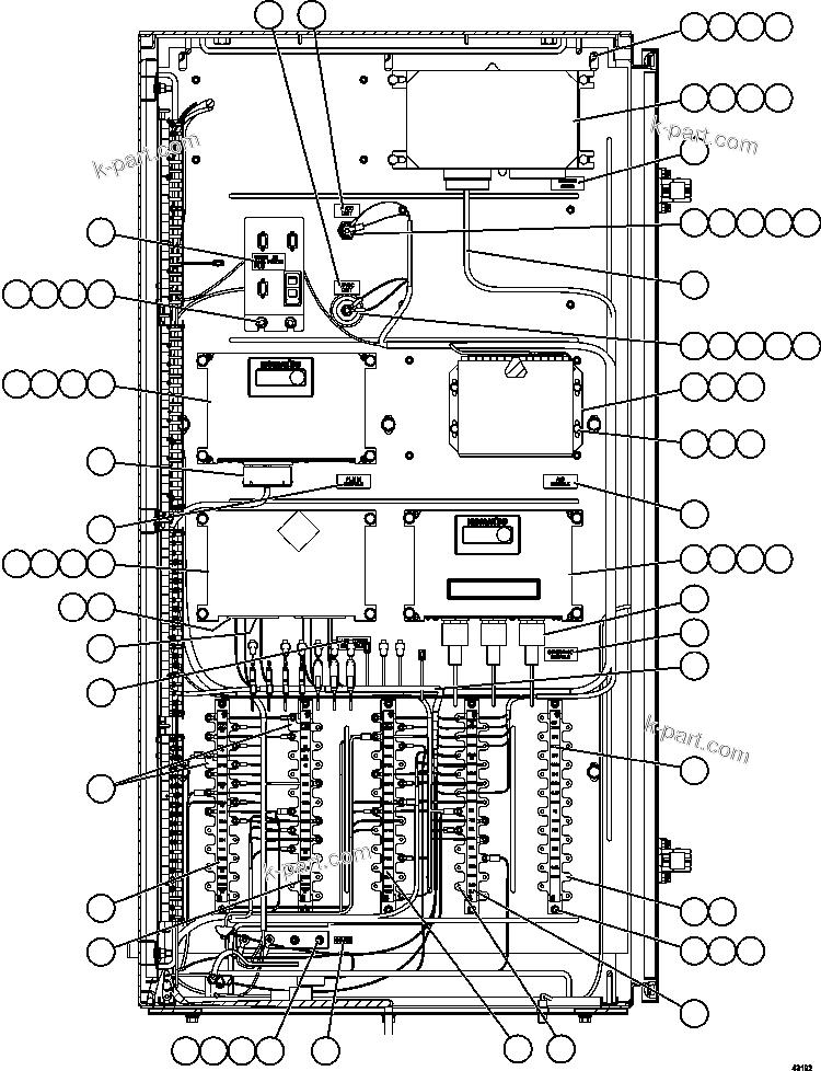 Komatsu parts book diagram for AFE57-FS 830E-1AC S/N A30723 - A30726    ISLA RIESCO: AUXILIARY CONTROL CABINET COMPONENTS - RH WALL