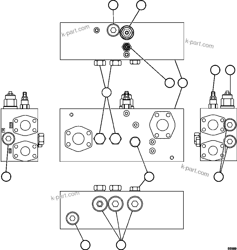 Komatsu parts book diagram for AFE57-FS 830E-1AC S/N A30723 - A30726    ISLA RIESCO: OVERCENTER MANIFOLD VALVE ASSM       PC0522