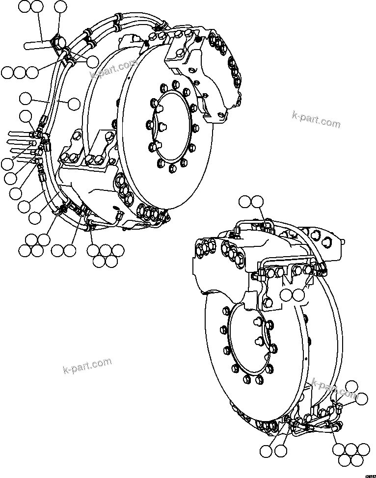 Komatsu parts book diagram for AFE57-FS 830E-1AC S/N A30723 - A30726    ISLA RIESCO: REAR DISC & PARKING BRAKE PIPING