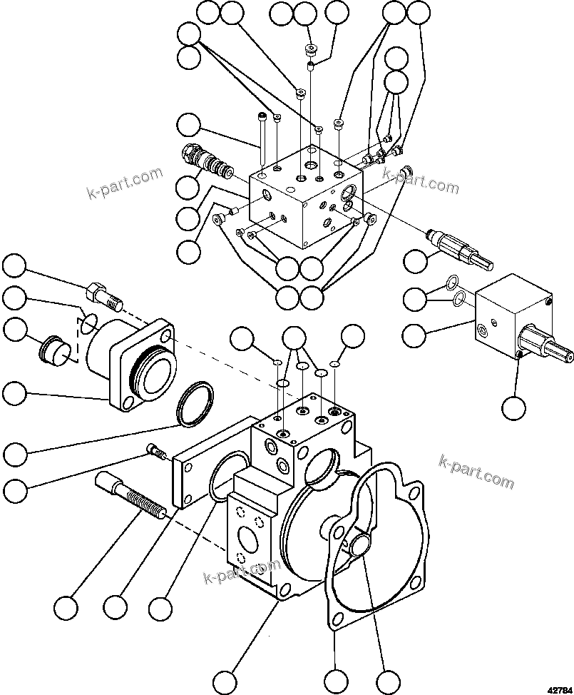 Komatsu parts book diagram for AFE57-FS 830E-1AC S/N A30723 - A30726    ISLA RIESCO: STEERING PUMP HOUSING (REAR)      PC2827