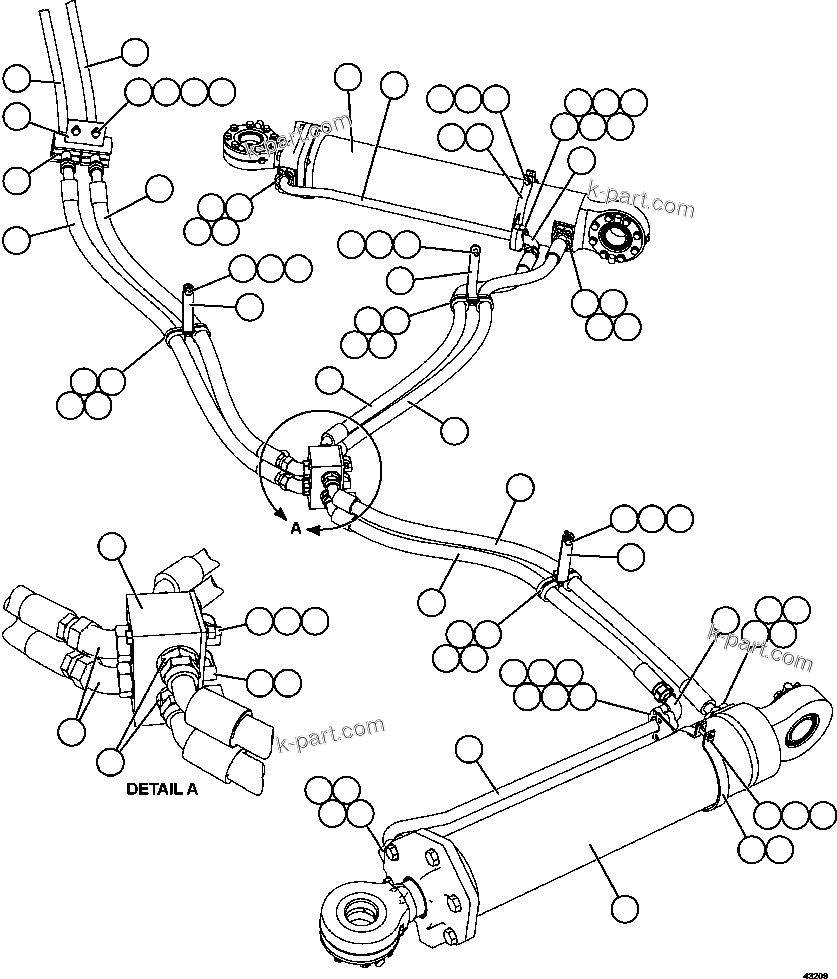 Komatsu parts book diagram for AFE57-FS 830E-1AC S/N A30723 - A30726    ISLA RIESCO: STEERING CYLINDER PIPING