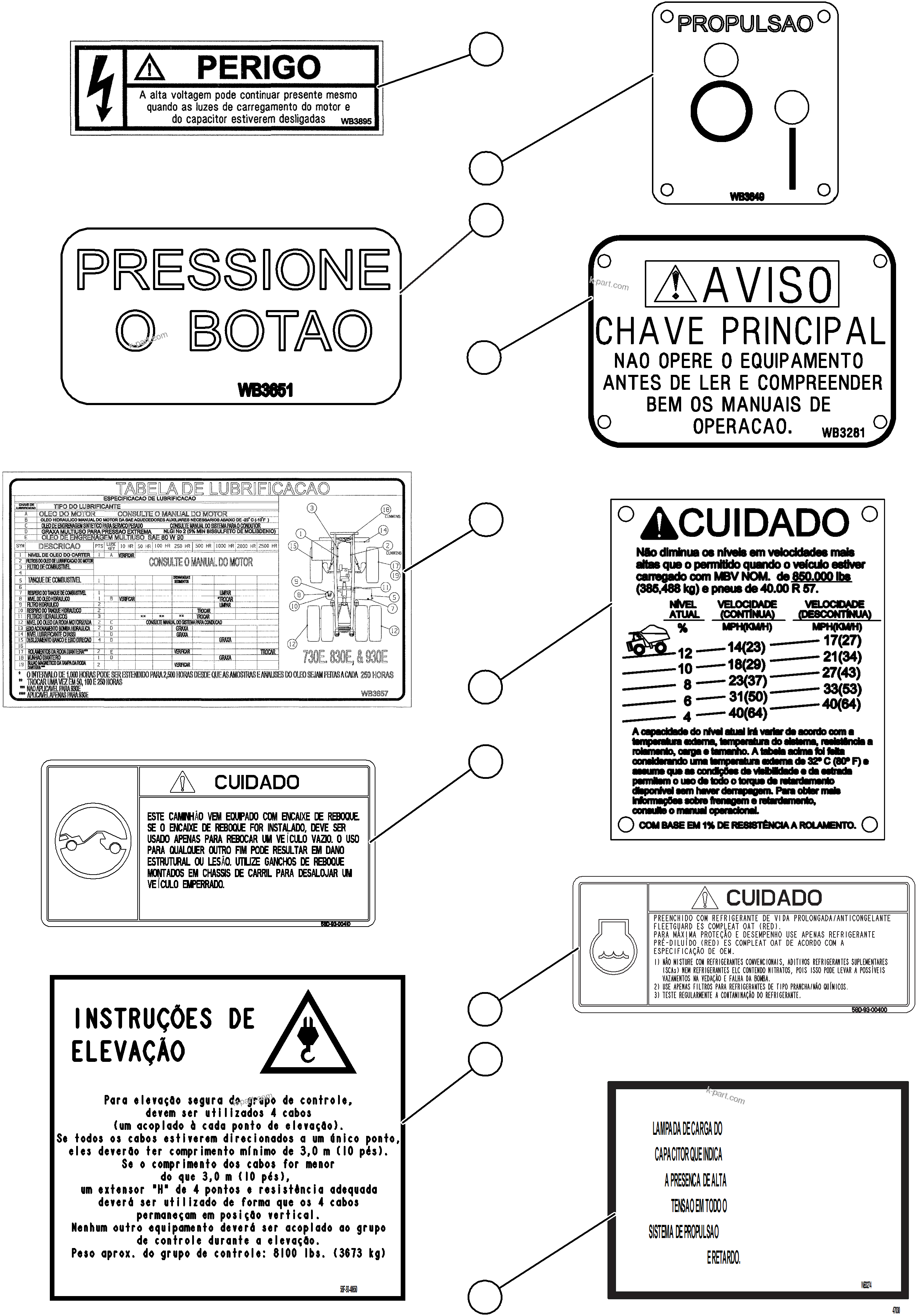 Komatsu parts book diagram for AFE57-KE 830E-1AC S/N A41140 - A41141  KBI: DECALS & WARNINGS (PORTUGUESE)    4/6