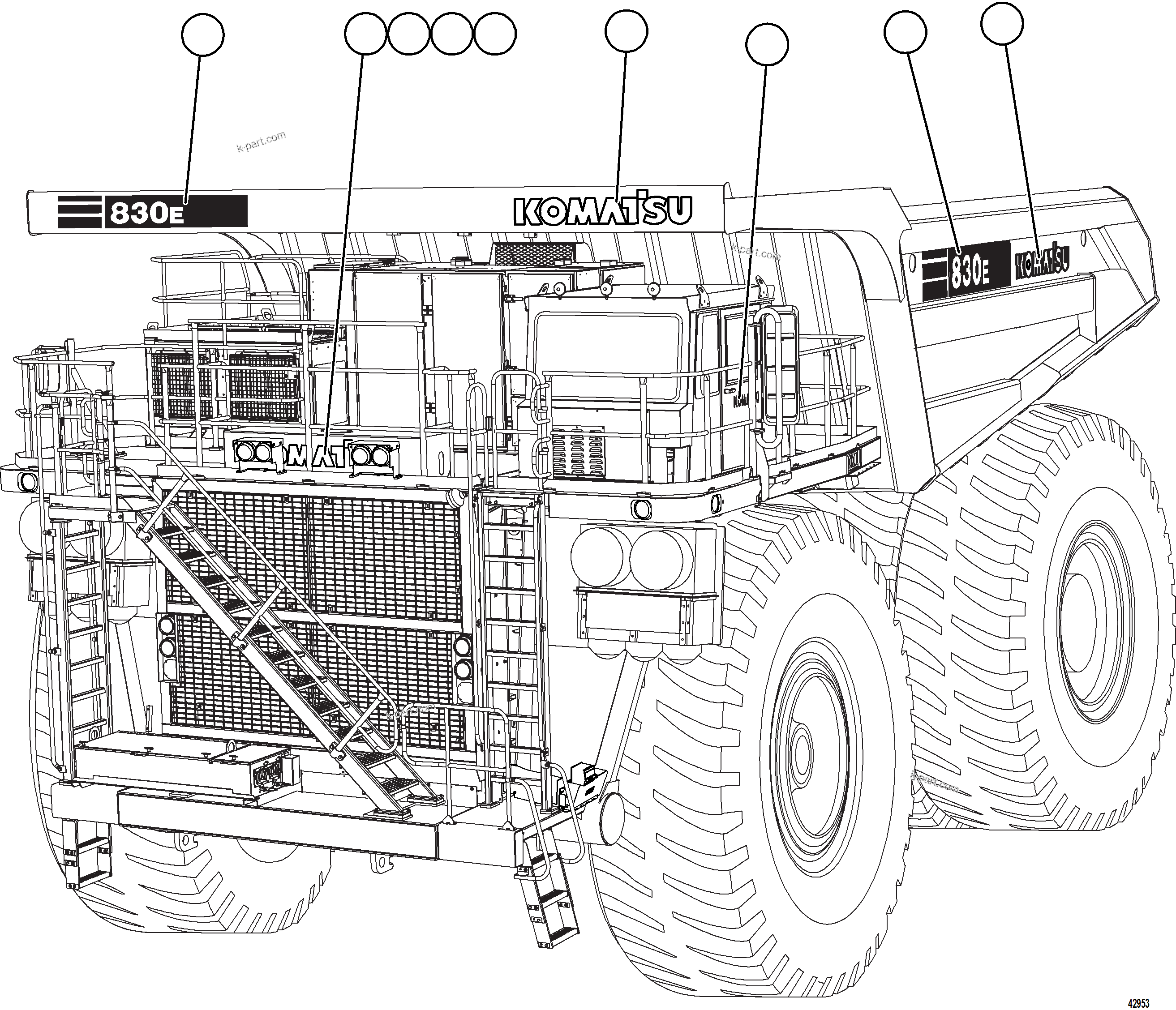 Komatsu parts book diagram for AFE57-KE 830E-1AC S/N A41140 - A41141  KBI: DECALS & WARNINGS    6/6