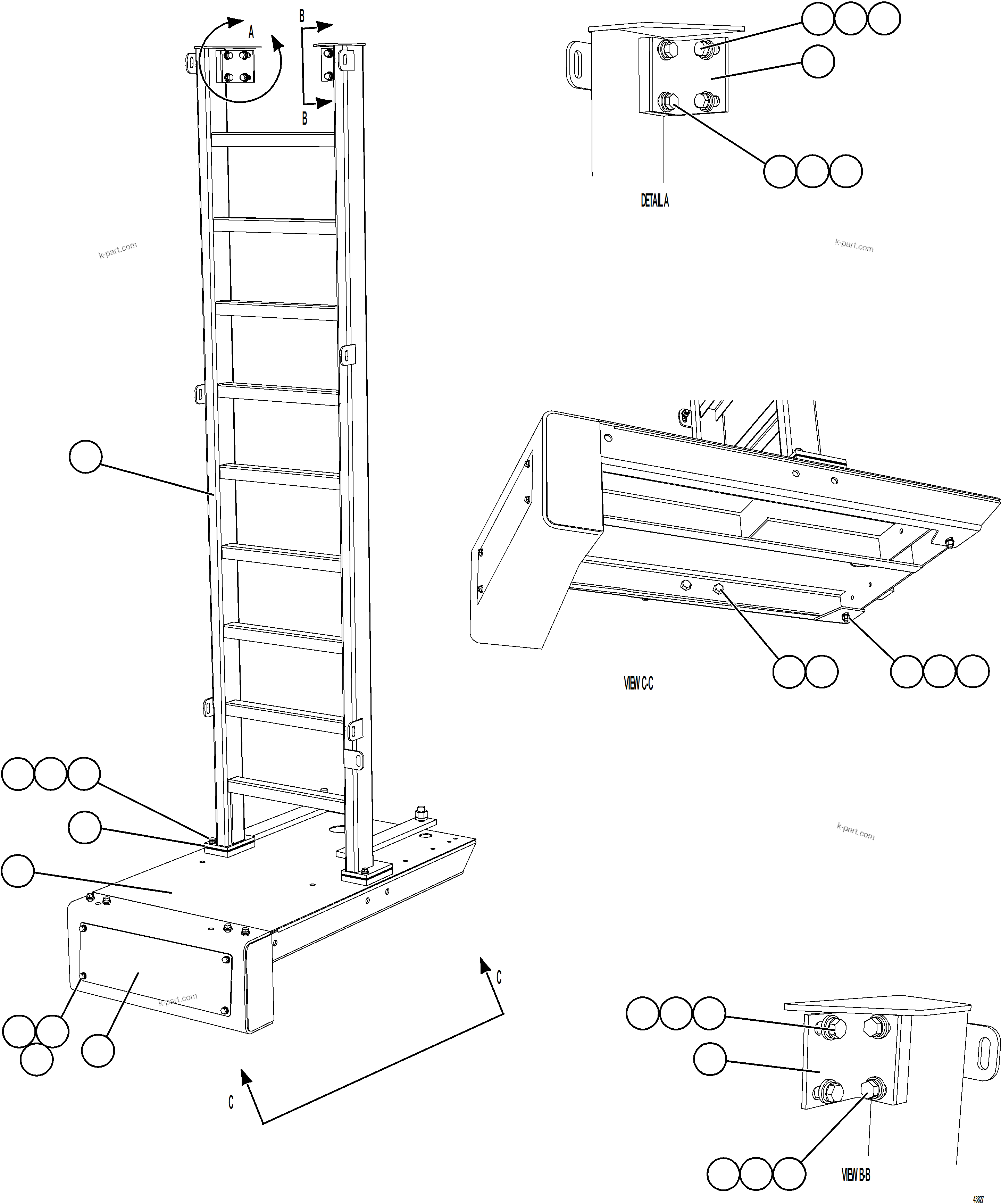 Komatsu parts book diagram for AFE57-KE 830E-1AC S/N A41140 - A41141  KBI: LH LADDER & PLATFORM (RETRACTABLE LADDER)