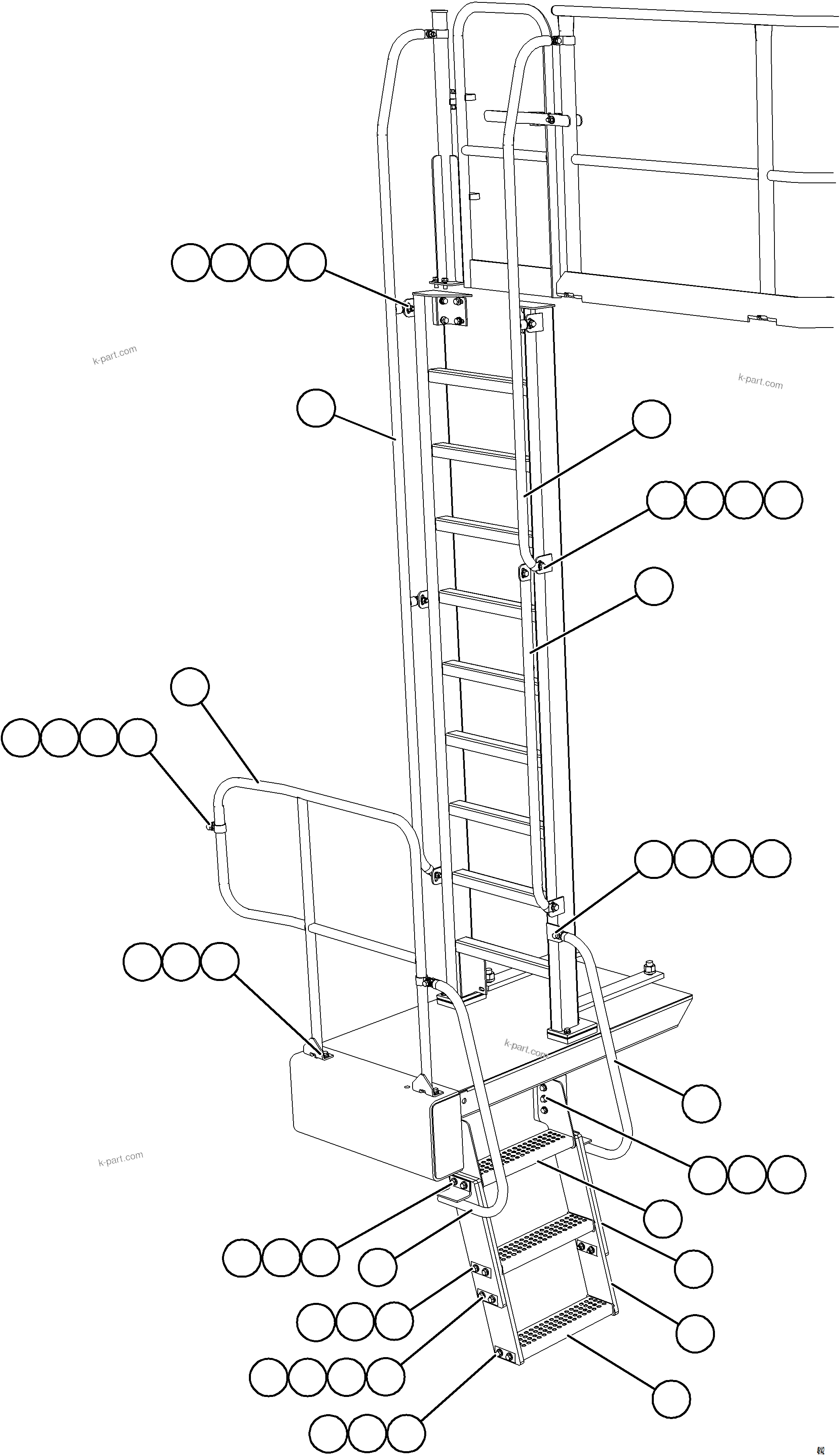 Komatsu parts book diagram for AFE57-KE 830E-1AC S/N A41140 - A41141  KBI: LH LADDER HANDRAILS