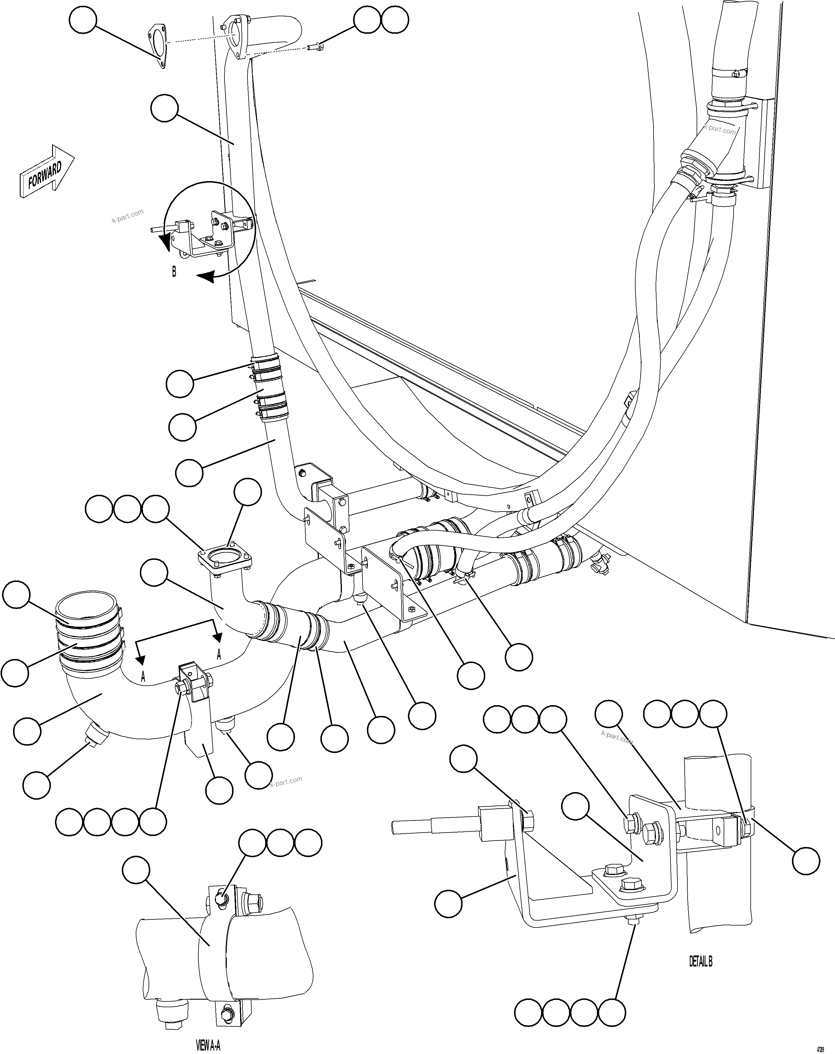 Komatsu parts book diagram for AFE57-KE 830E-1AC S/N A41140 - A41141  KBI: COOLING SYSTEM PIPING    2/3
