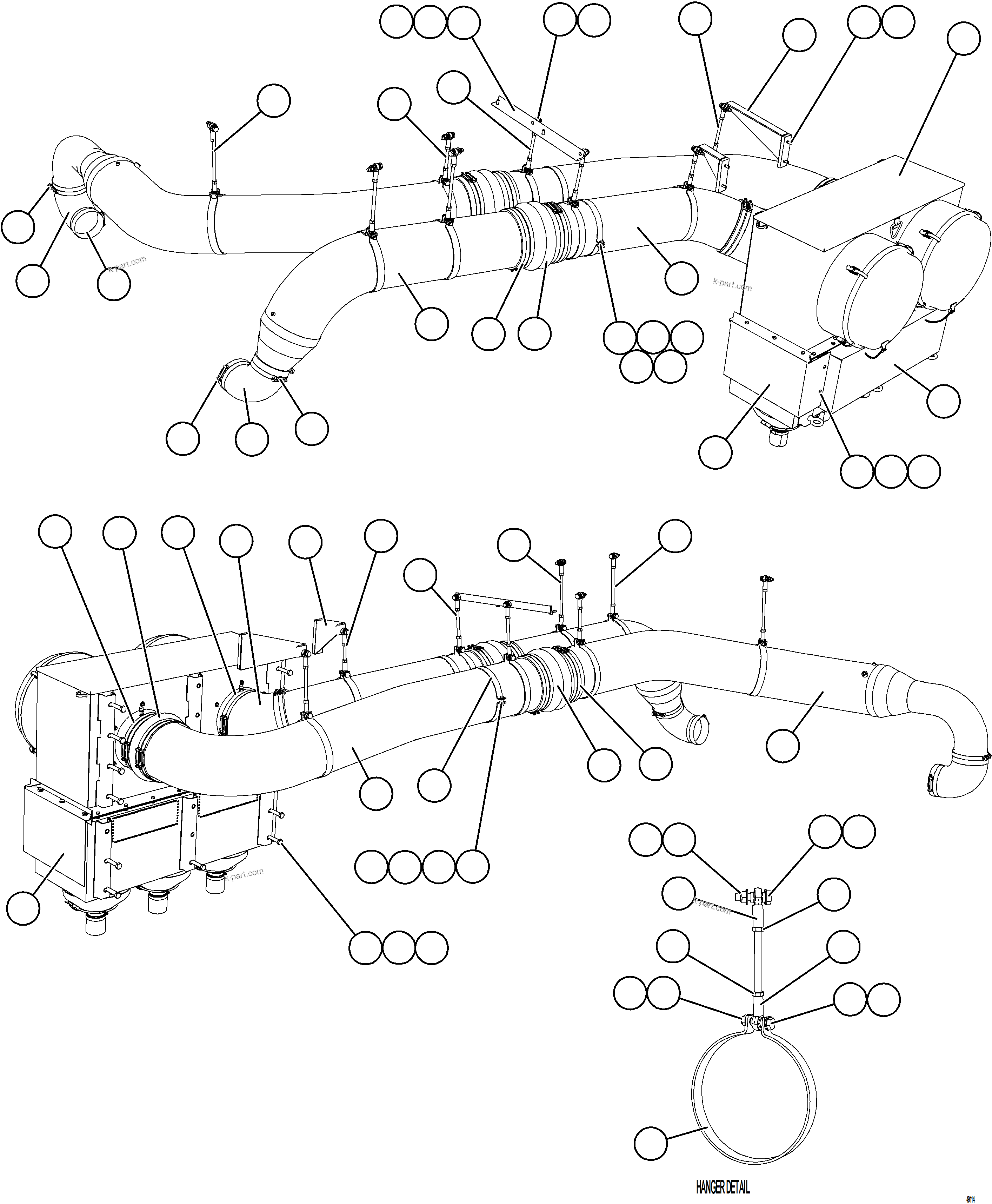 Komatsu parts book diagram for AFE57-KE 830E-1AC S/N A41140 - A41141  KBI: LH AIR CLEANER PIPING
