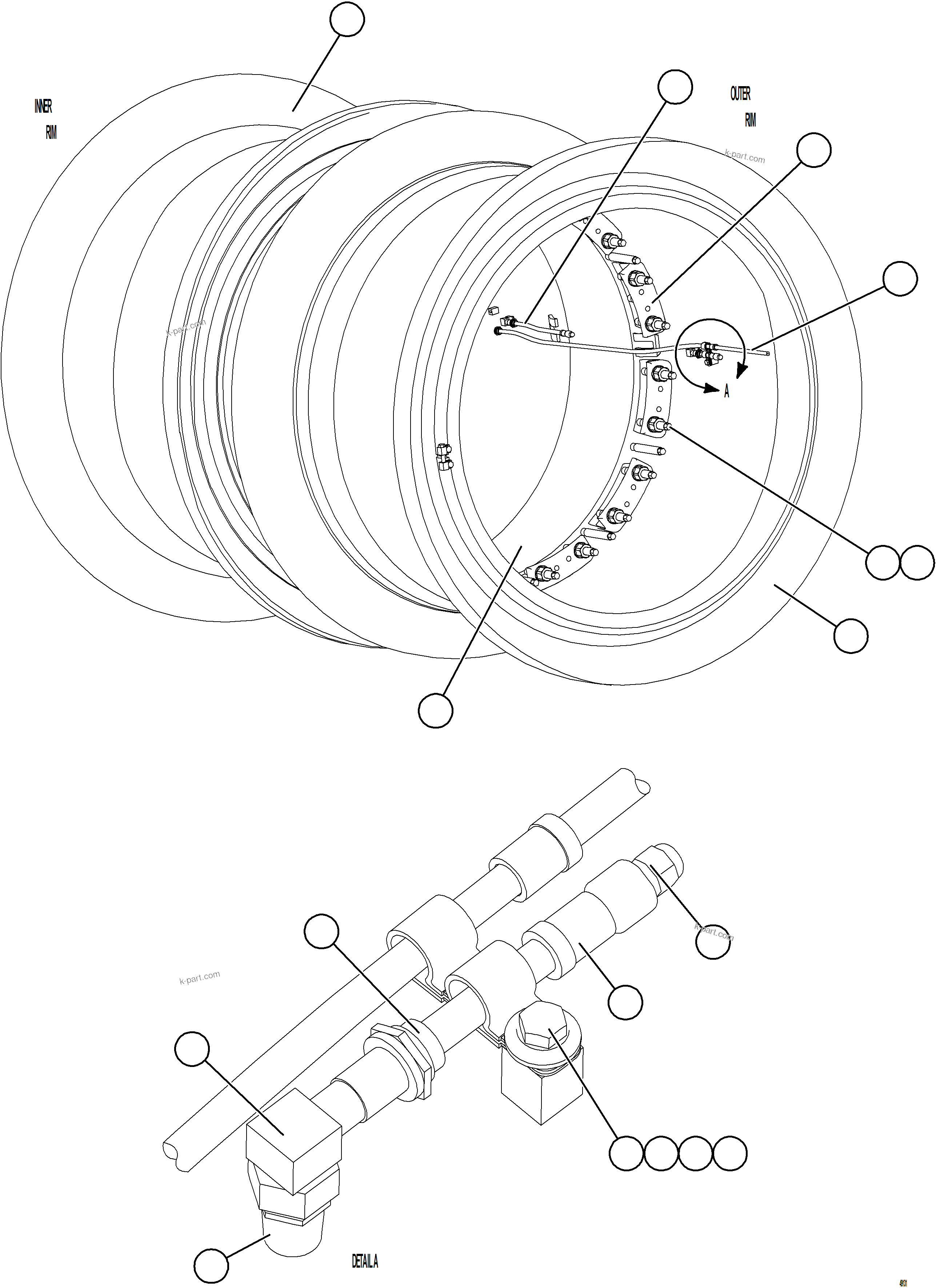 Komatsu parts book diagram for AFE57-KE 830E-1AC S/N A41140 - A41141  KBI: REAR WHEEL & MOUNTING