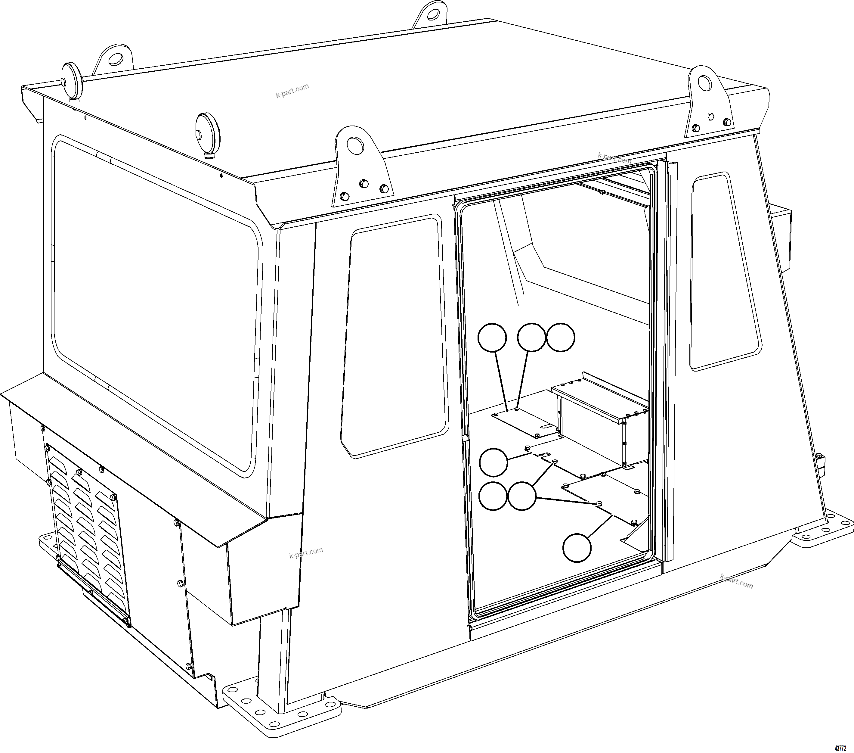Komatsu parts book diagram for AFE57-KE 830E-1AC S/N A41140 - A41141  KBI: CAB ACCESS COVERS    1/2