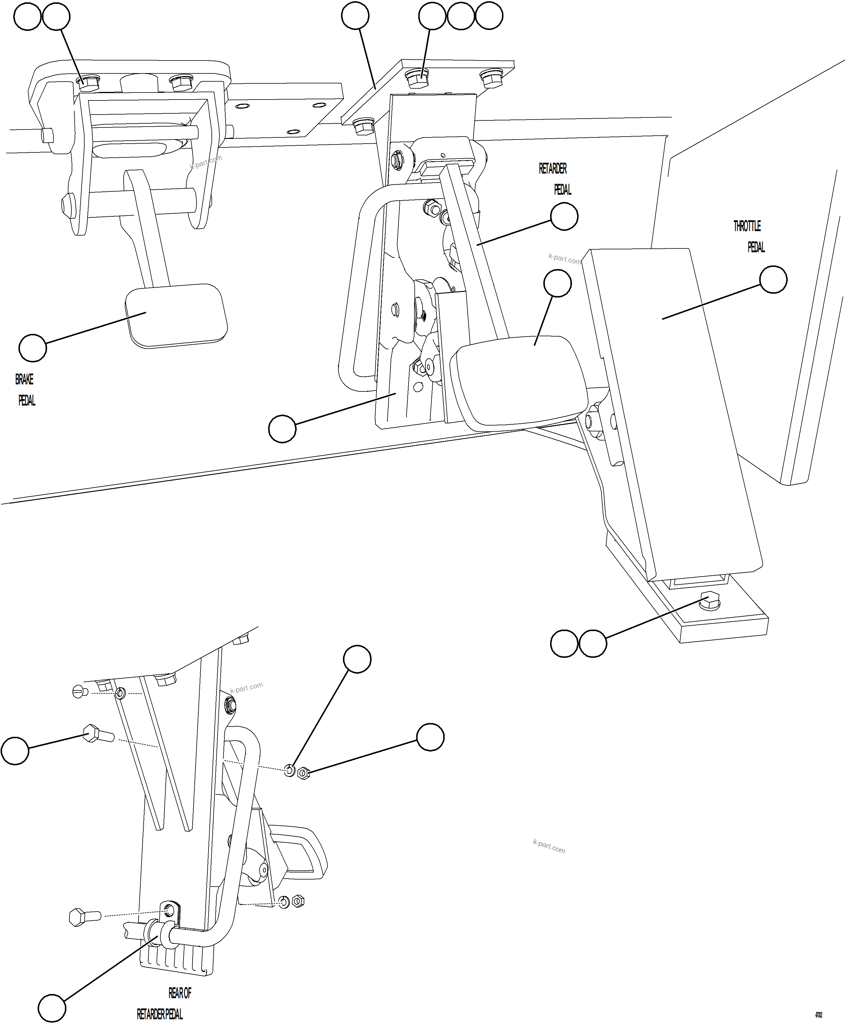 Komatsu parts book diagram for AFE57-KE 830E-1AC S/N A41140 - A41141  KBI: PEDAL INSTALLATION