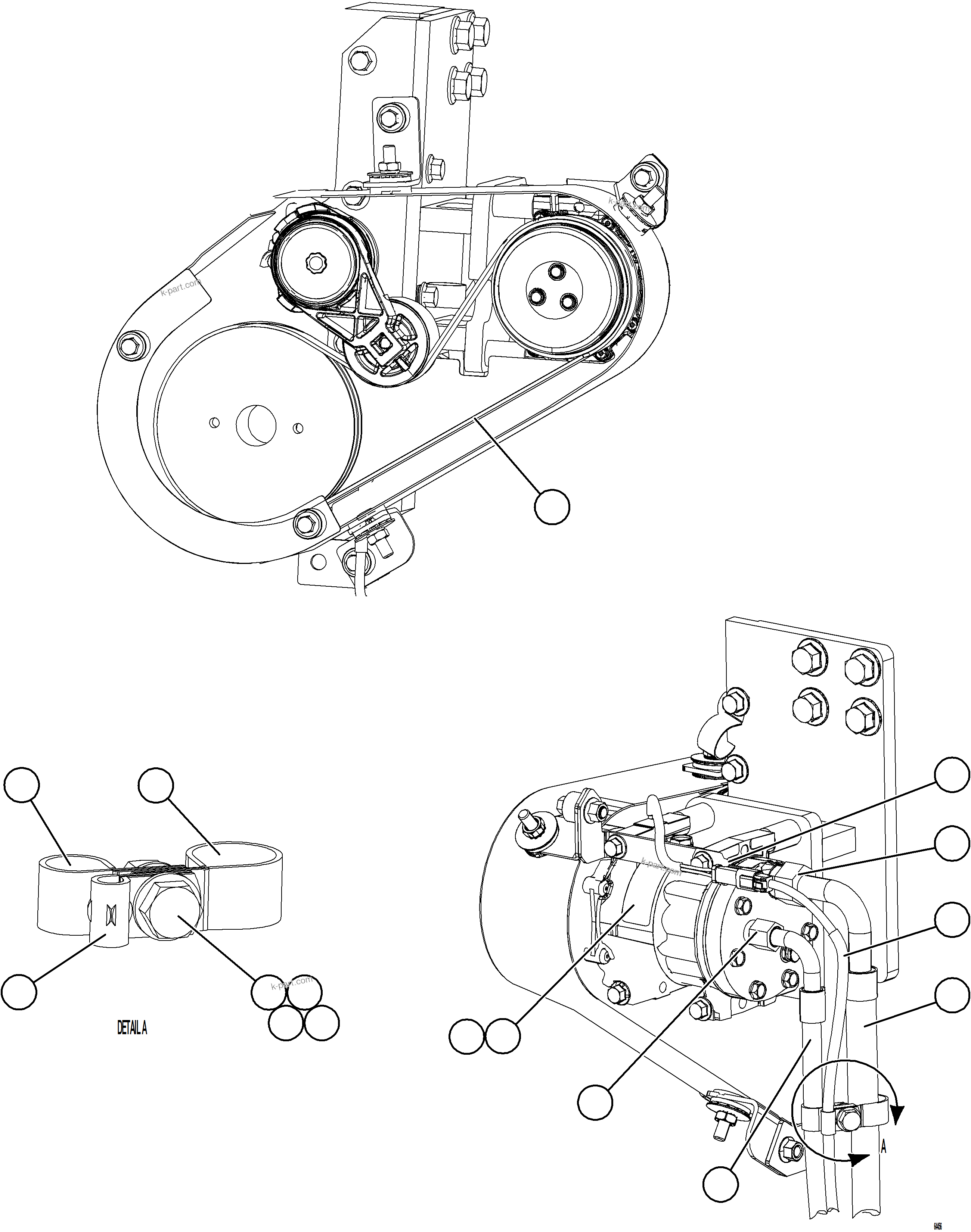 Komatsu parts book diagram for AFE57-KE 830E-1AC S/N A41140 - A41141  KBI: A/C COMPRESSOR INSTALLATION