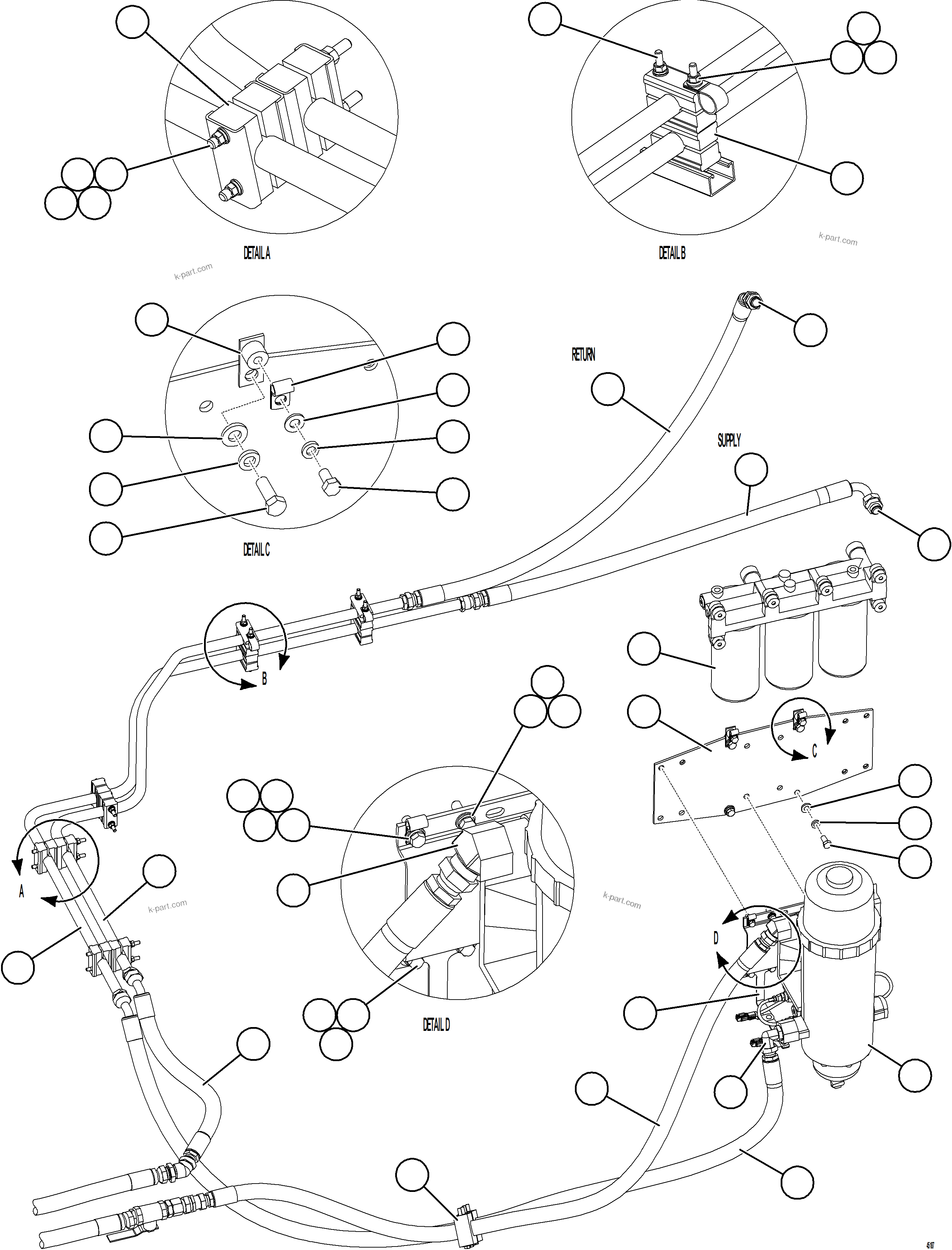 Komatsu parts book diagram for AFE57-KE 830E-1AC S/N A41140 - A41141  KBI: FUEL SYSTEM PIPING    3/3