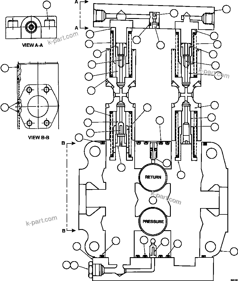 Komatsu parts book diagram for AFE57-KE 830E-1AC S/N A41140 - A41141  KBI: SPOOL SECTION ASSEMBLY    VE3810