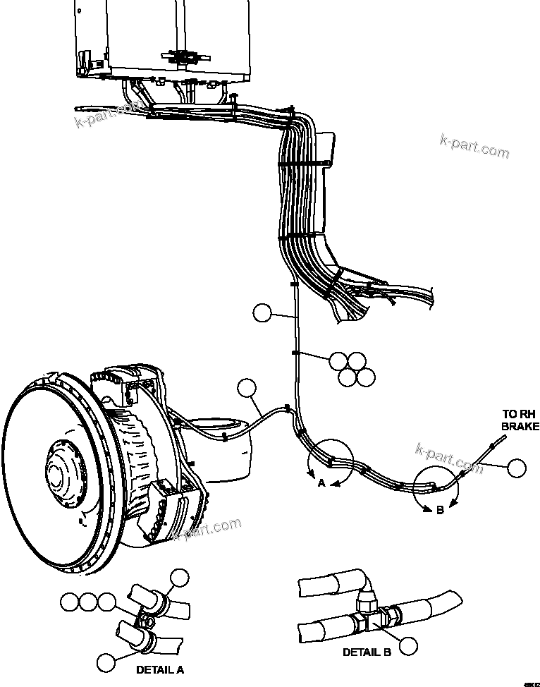 Komatsu parts book diagram for AFE57-KE 830E-1AC S/N A41140 - A41141  KBI: FRONT BRAKE PIPING    1/2