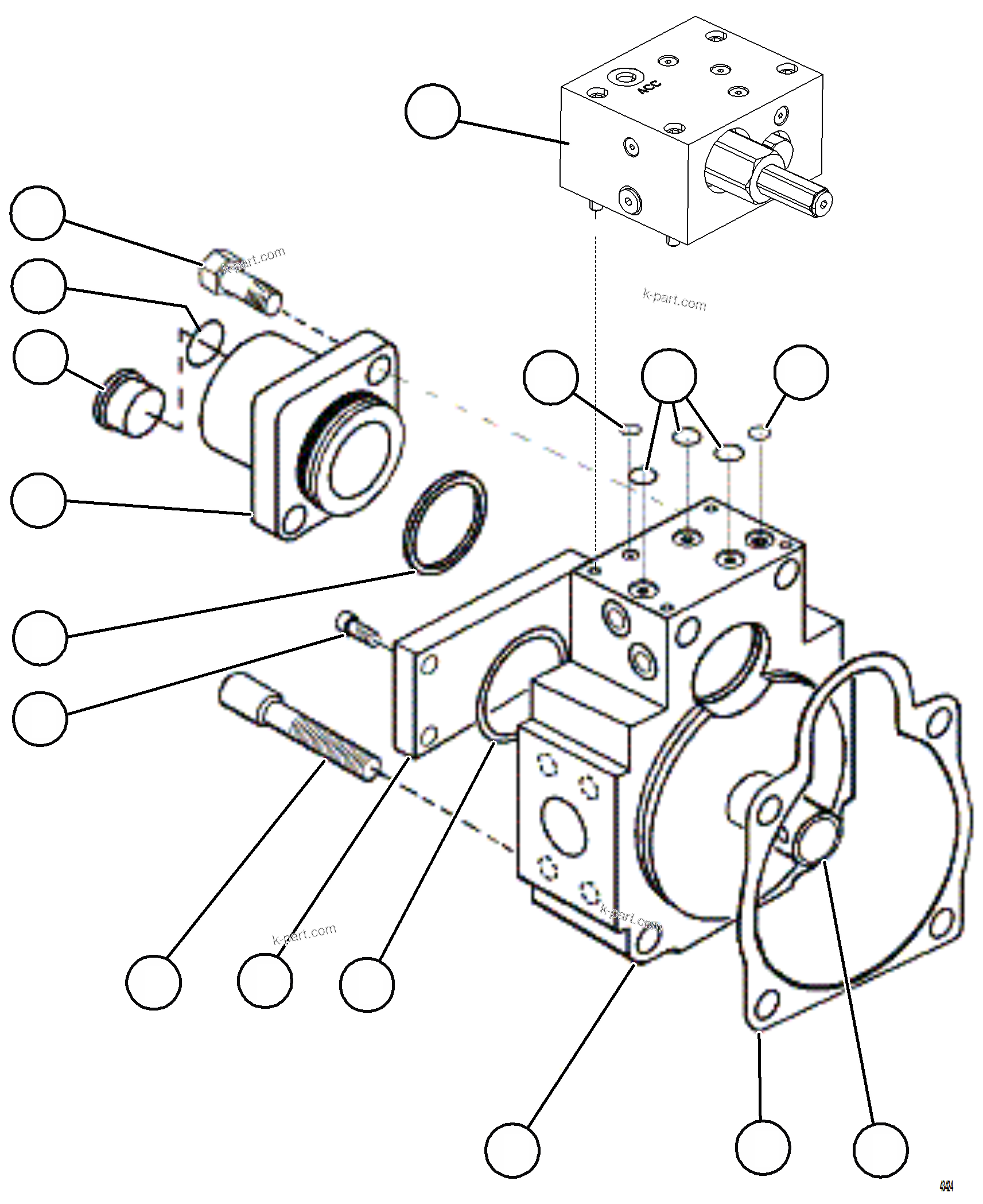 Komatsu parts book diagram for AFE57-KE 830E-1AC S/N A41140 - A41141  KBI: STEERING PUMP HOUSING (REAR)    58B-60-00080