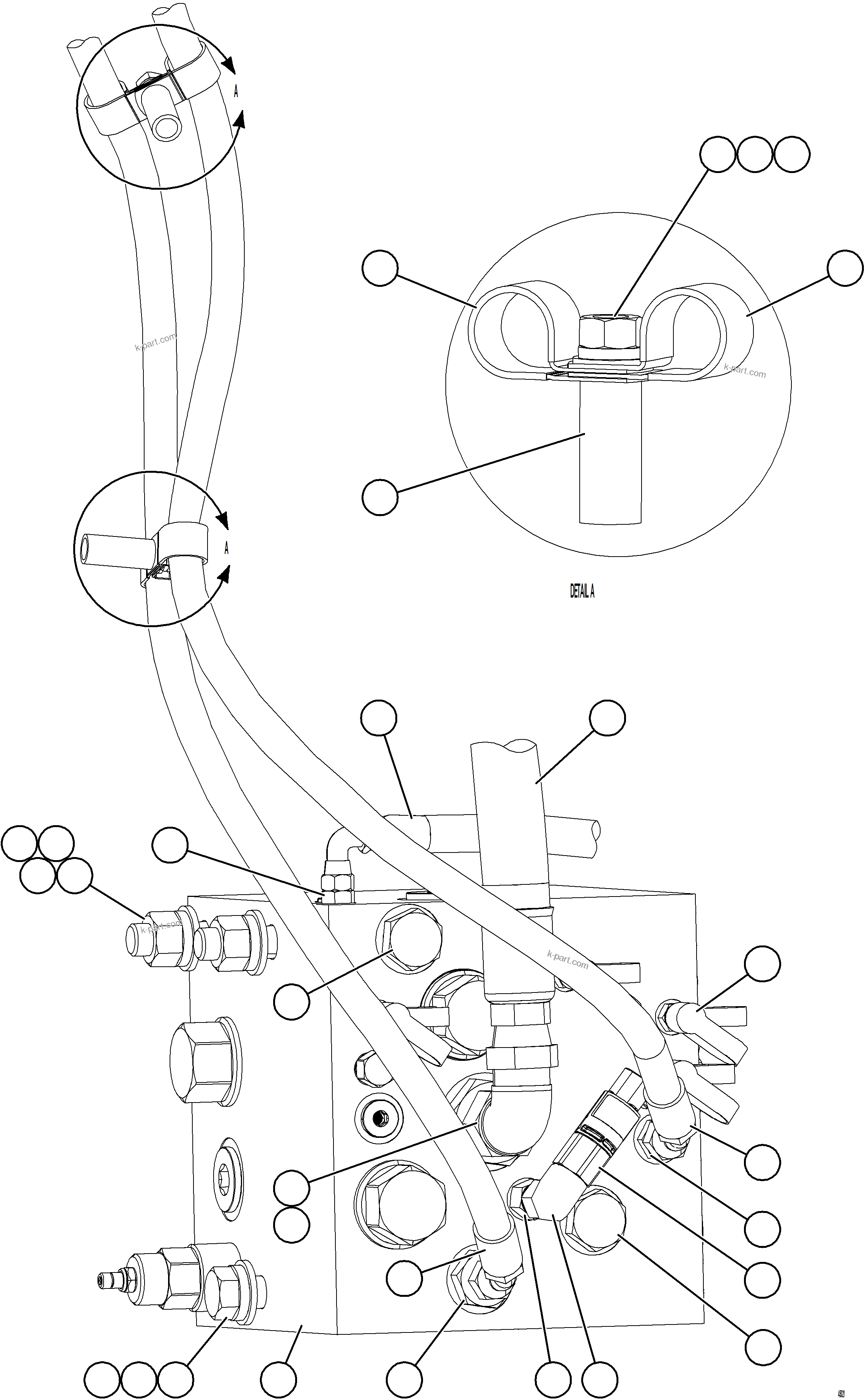 Komatsu parts book diagram for AFE57-KE 830E-1AC S/N A41140 - A41141  KBI: BLEEDDOWN MANIFOLD PIPING    2/4