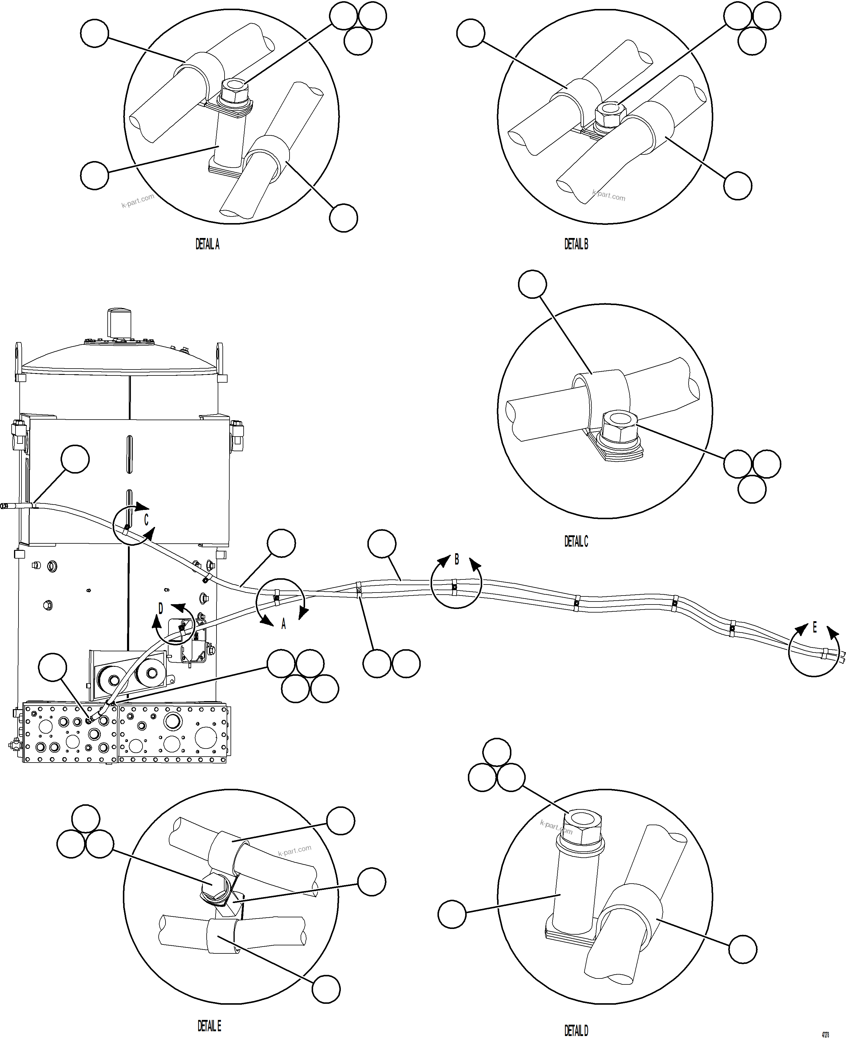 Komatsu parts book diagram for AFE57-KE 830E-1AC S/N A41140 - A41141  KBI: AUTOMATIC LUBRICATION - LH FRAME RAIL PIPE    2/2