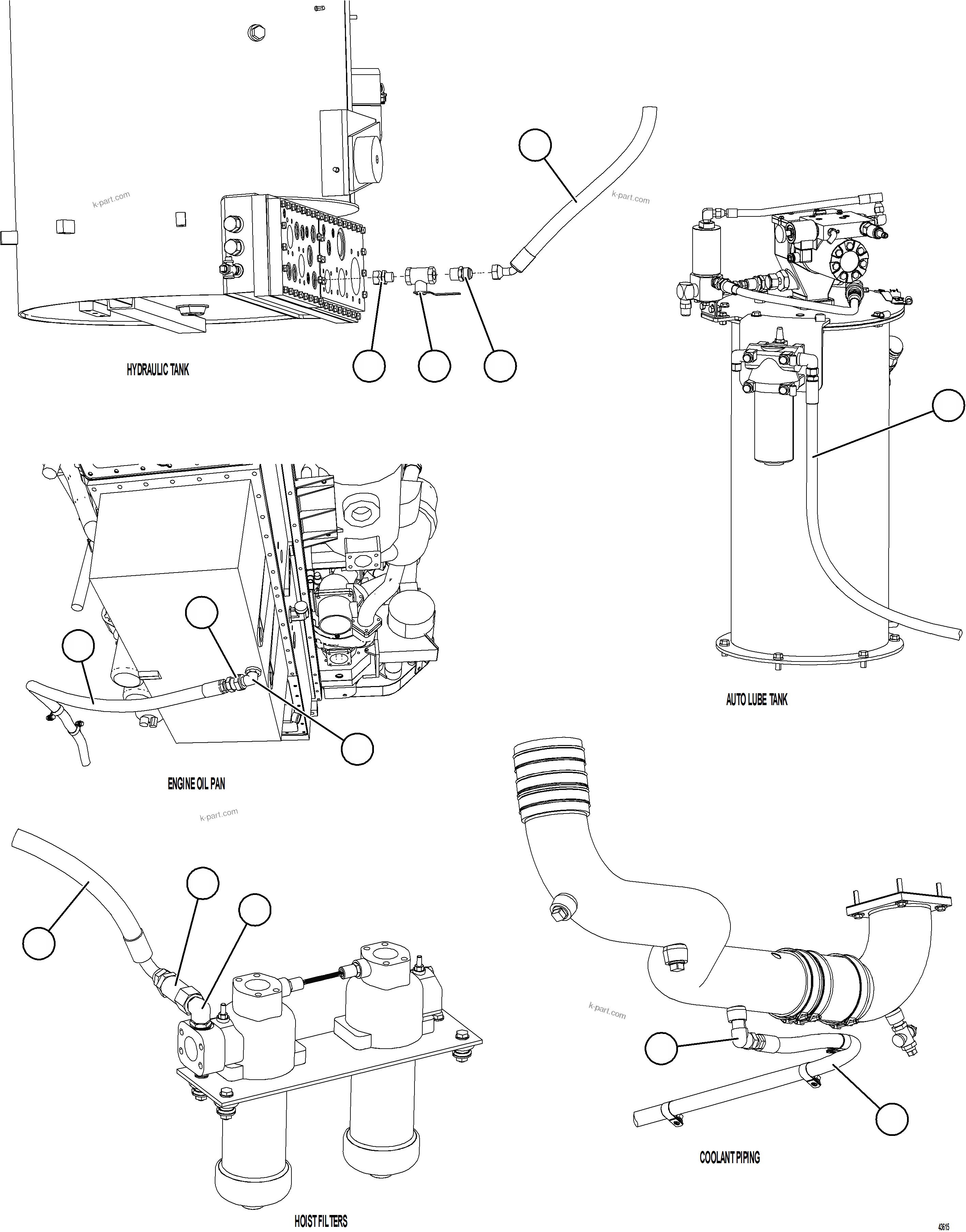 Komatsu parts book diagram for AFE57-KE 830E-1AC S/N A41140 - A41141  KBI: SERVICE CENTER PIPING    1/3