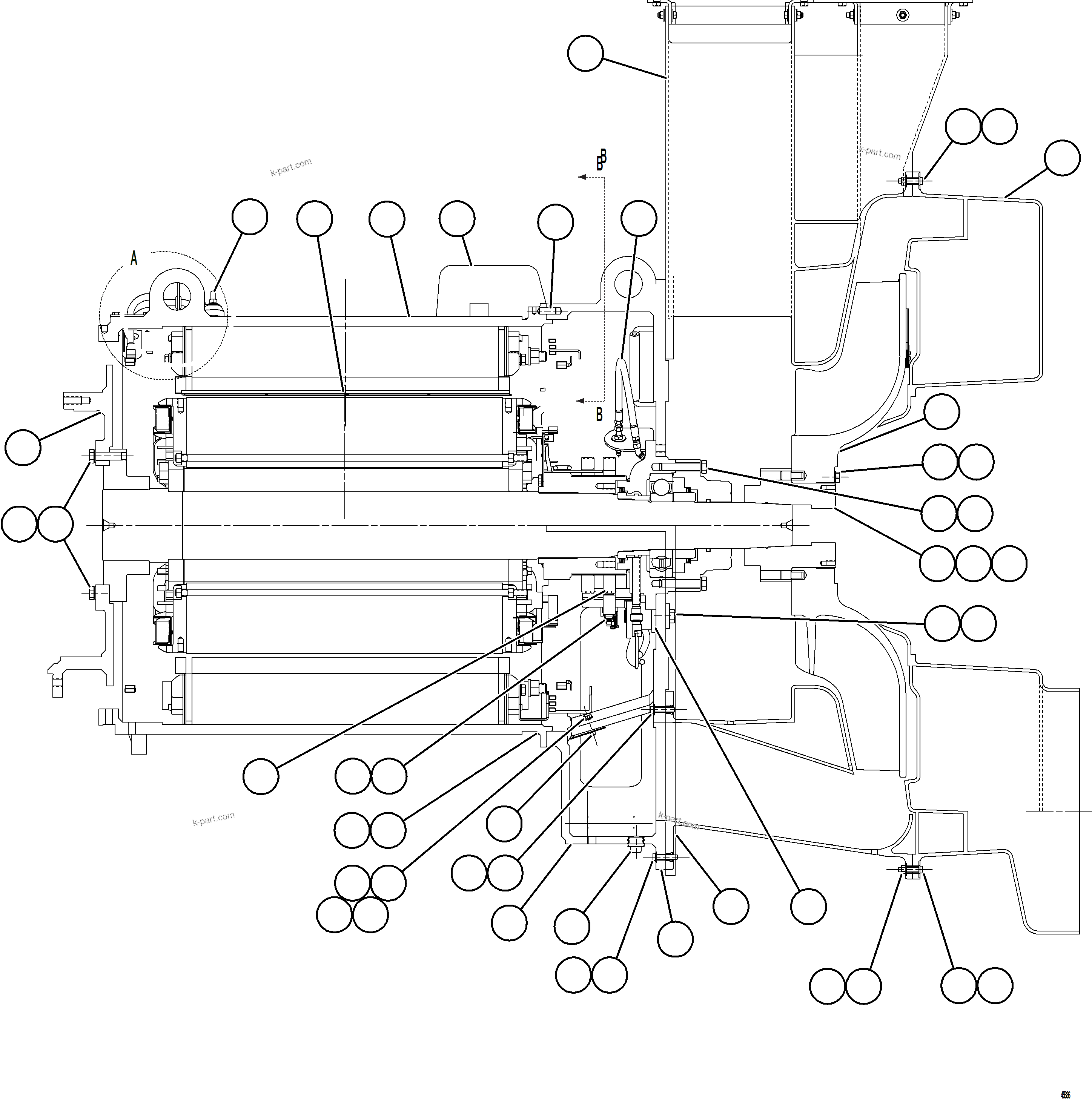Komatsu parts book diagram for AFE57-KE 830E-1AC S/N A41140 - A41141  KBI: ALTERNATOR - ENGINE MOUNT