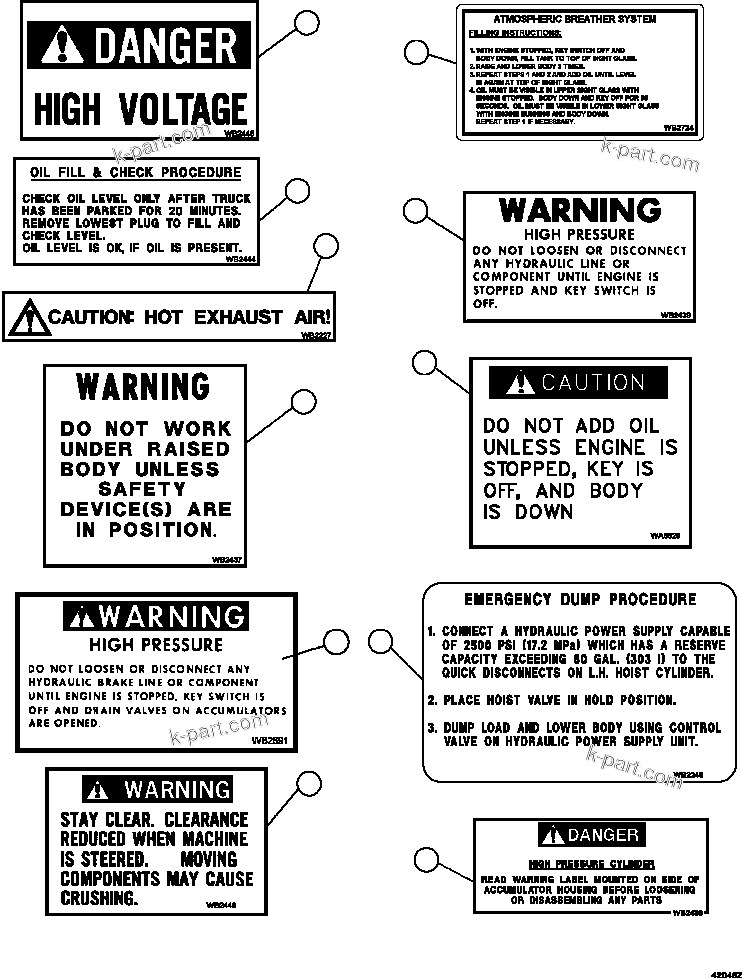Komatsu parts book diagram for AFE57-KF 830E-1AC S/N A41142  MODERN MACHINERY: DECALS & WARNINGS    1/4