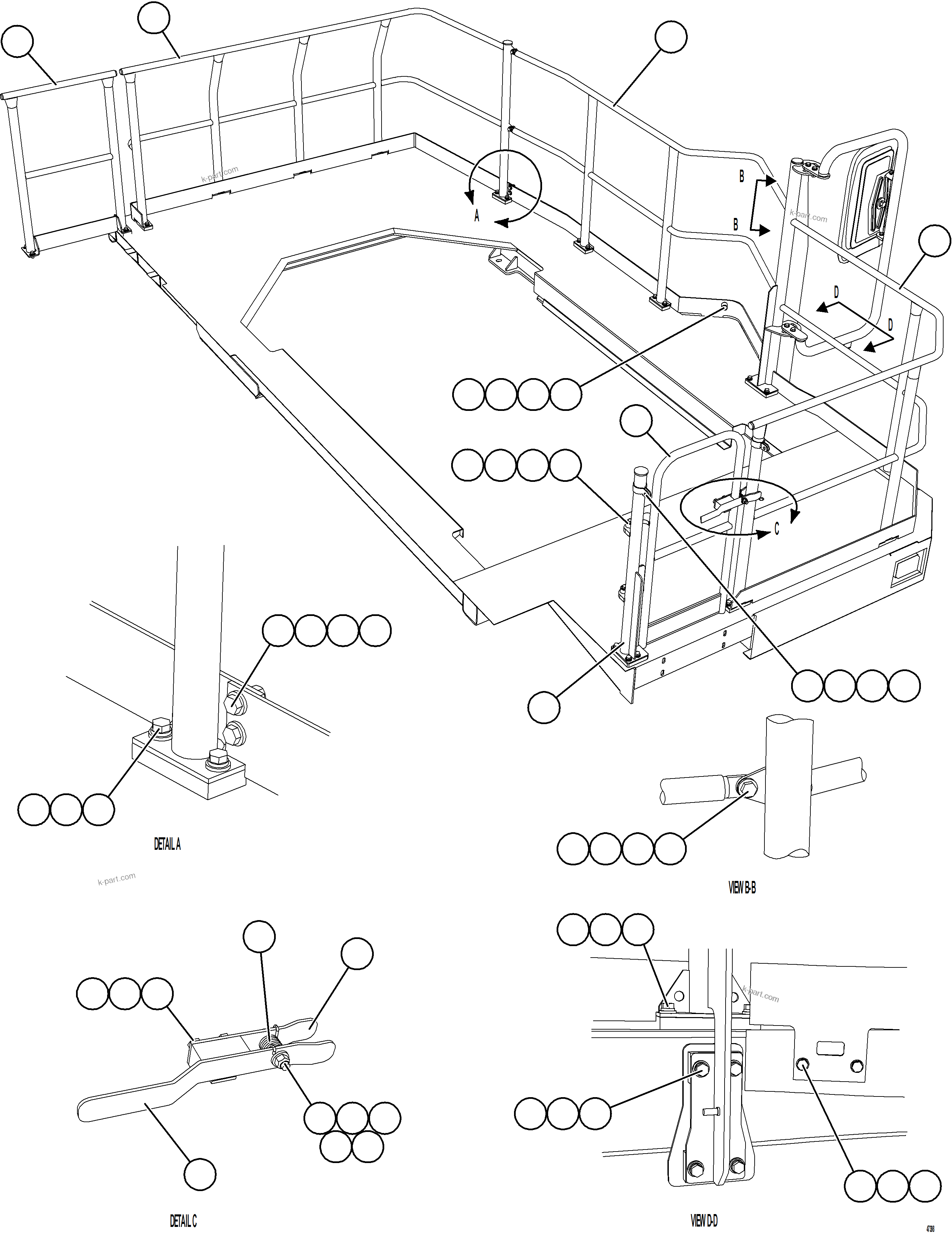 Komatsu parts book diagram for AFE57-KF 830E-1AC S/N A41142  MODERN MACHINERY: LH DECK HANDRAILS