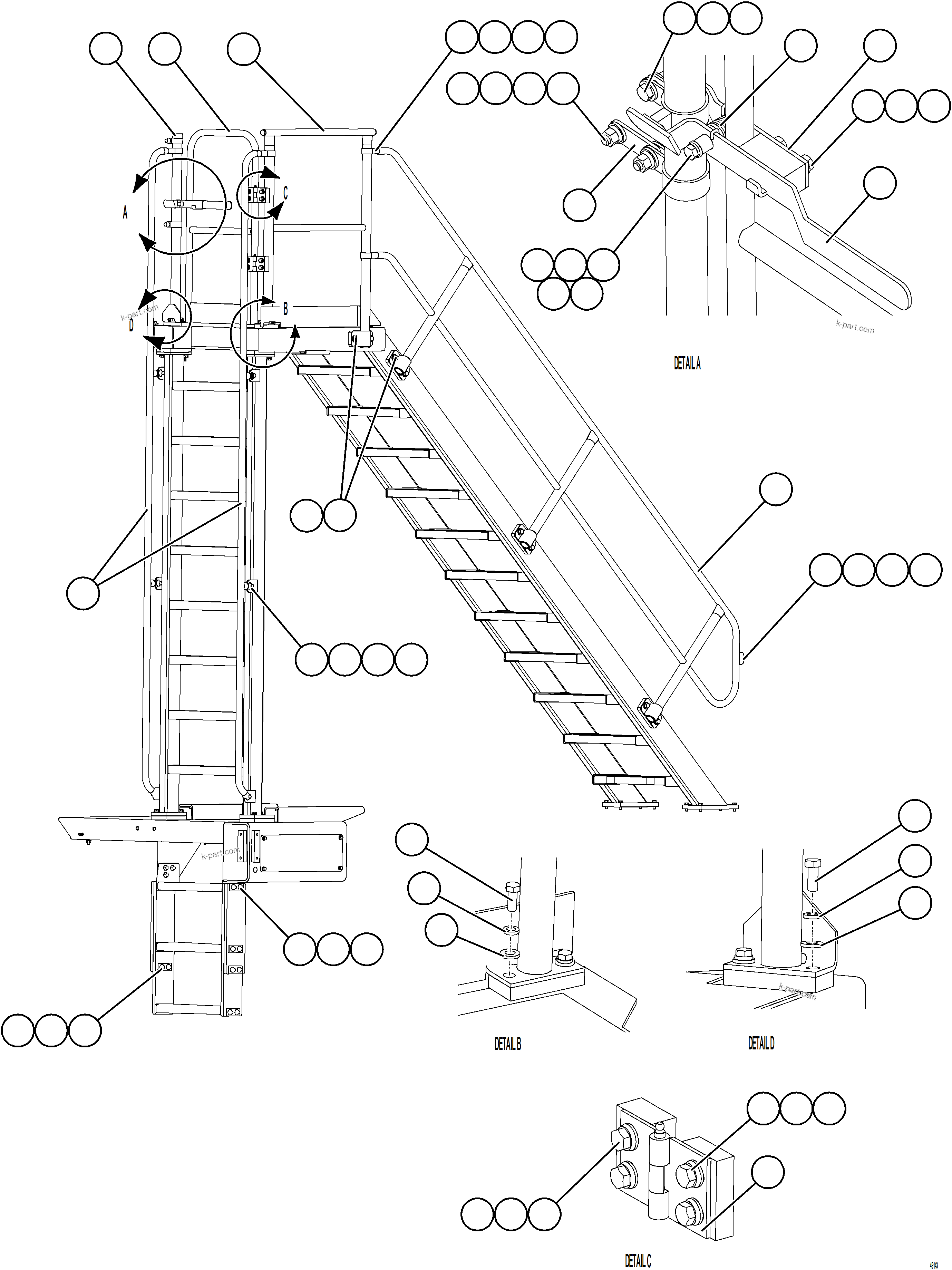 Komatsu parts book diagram for AFE57-KF 830E-1AC S/N A41142  MODERN MACHINERY: RH & DIAGONAL LADDER HANDRAILS