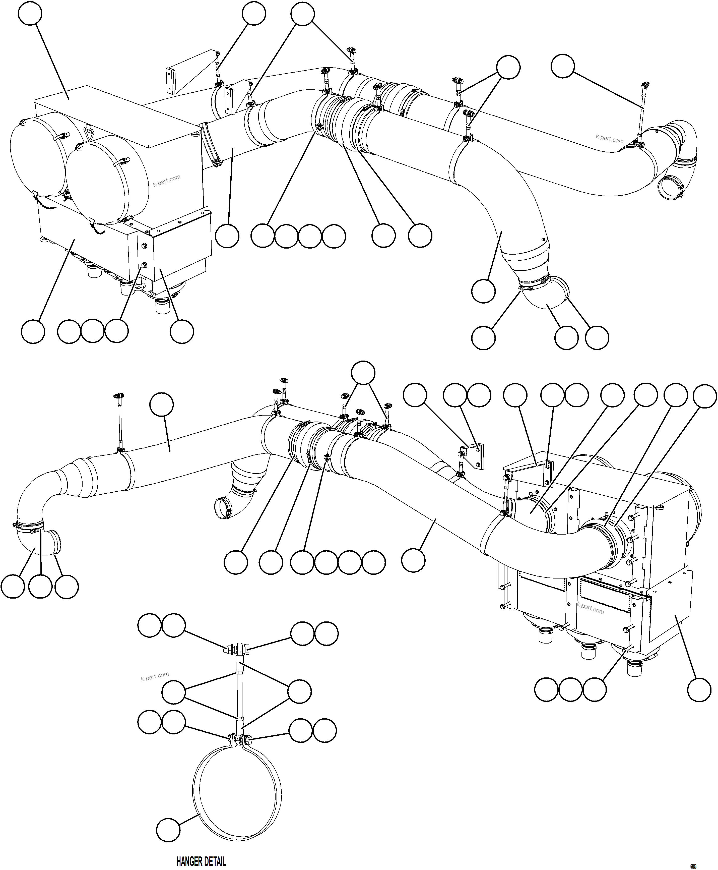 Komatsu parts book diagram for AFE57-KF 830E-1AC S/N A41142  MODERN MACHINERY: RH AIR CLEANER PIPING