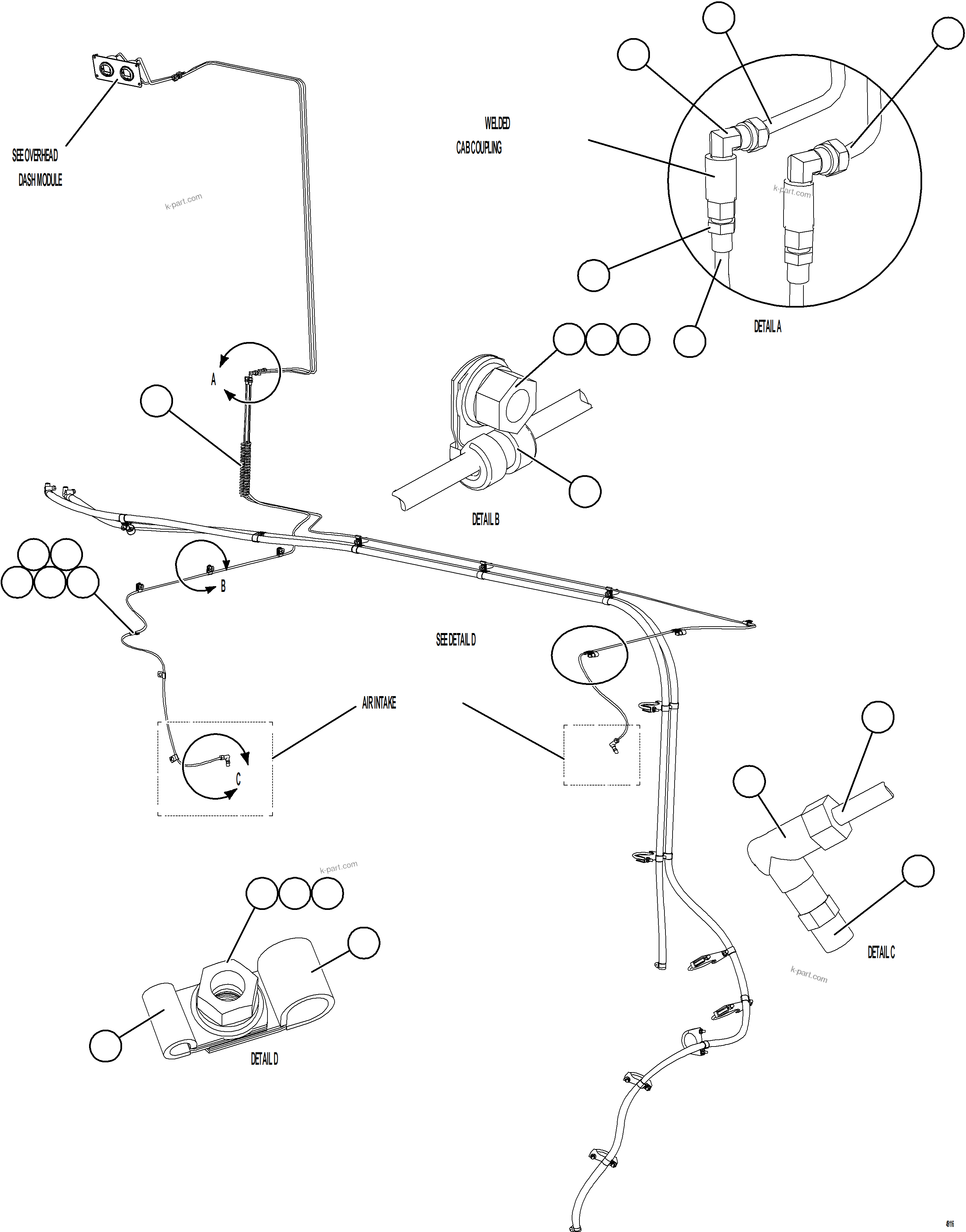 Komatsu parts book diagram for AFE57-KF 830E-1AC S/N A41142  MODERN MACHINERY: AIR CLEANER INDICATOR PIPING