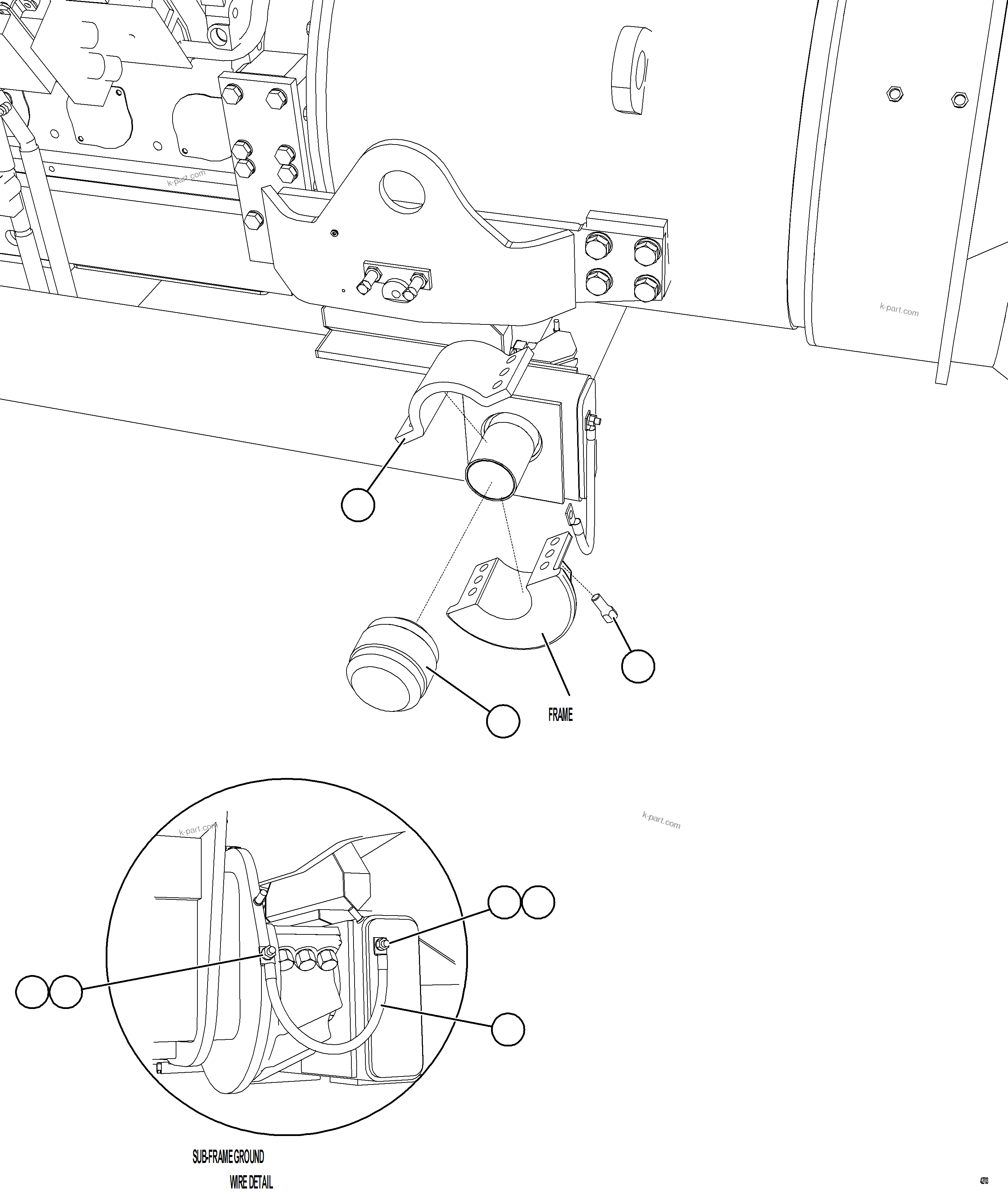 Komatsu parts book diagram for AFE57-KF 830E-1AC S/N A41142  MODERN MACHINERY: SUB-FRAME CRADLE INSTALLATION