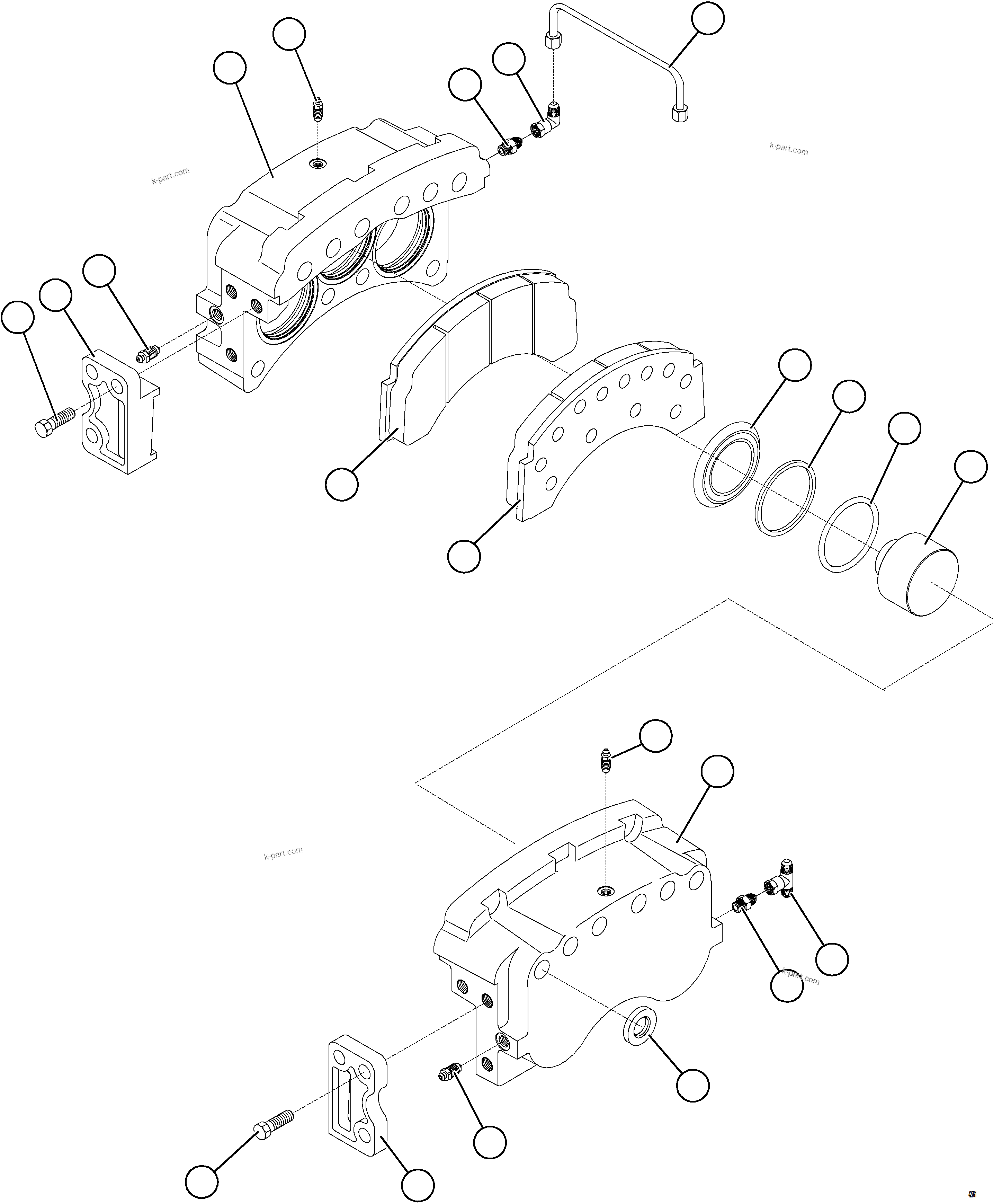 Komatsu parts book diagram for AFE57-KF 830E-1AC S/N A41142  MODERN MACHINERY: FRONT DISC BRAKE ASSEMBLY    58D-32-00070
