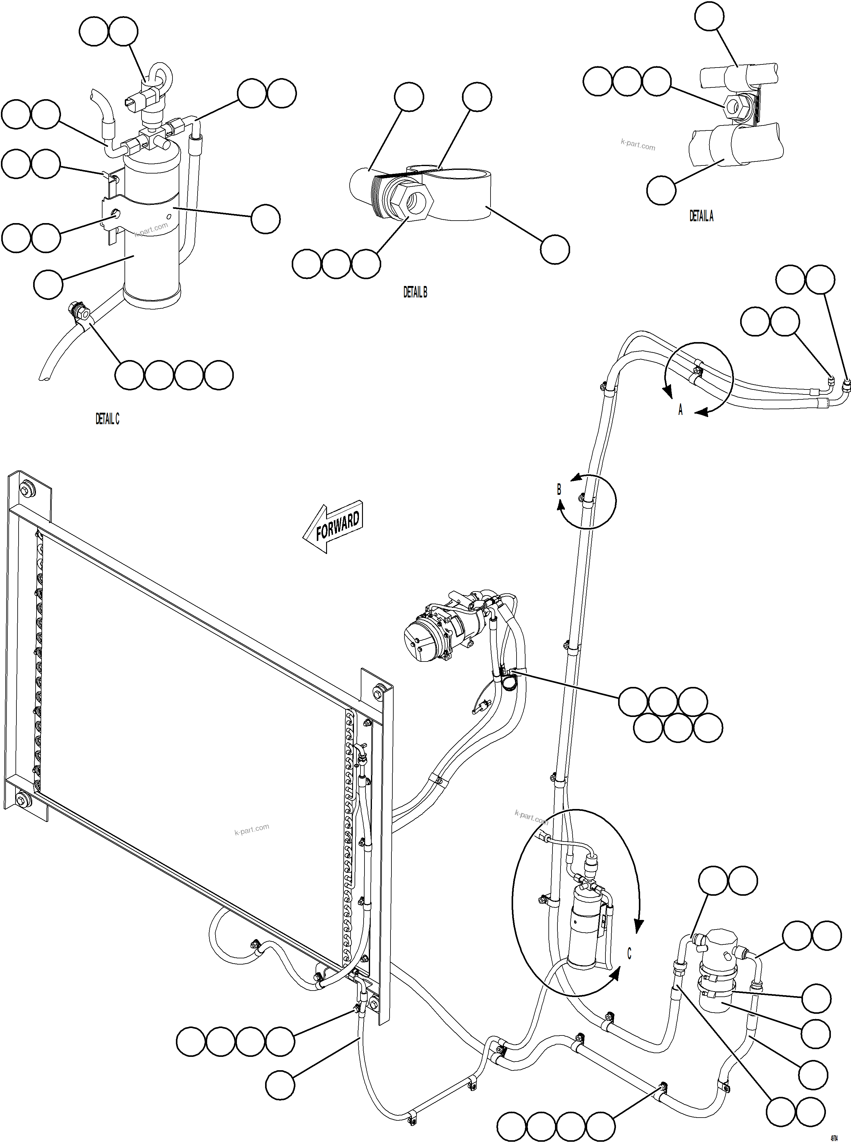 Komatsu parts book diagram for AFE57-KF 830E-1AC S/N A41142  MODERN MACHINERY: AIR CONDITIONING PIPING