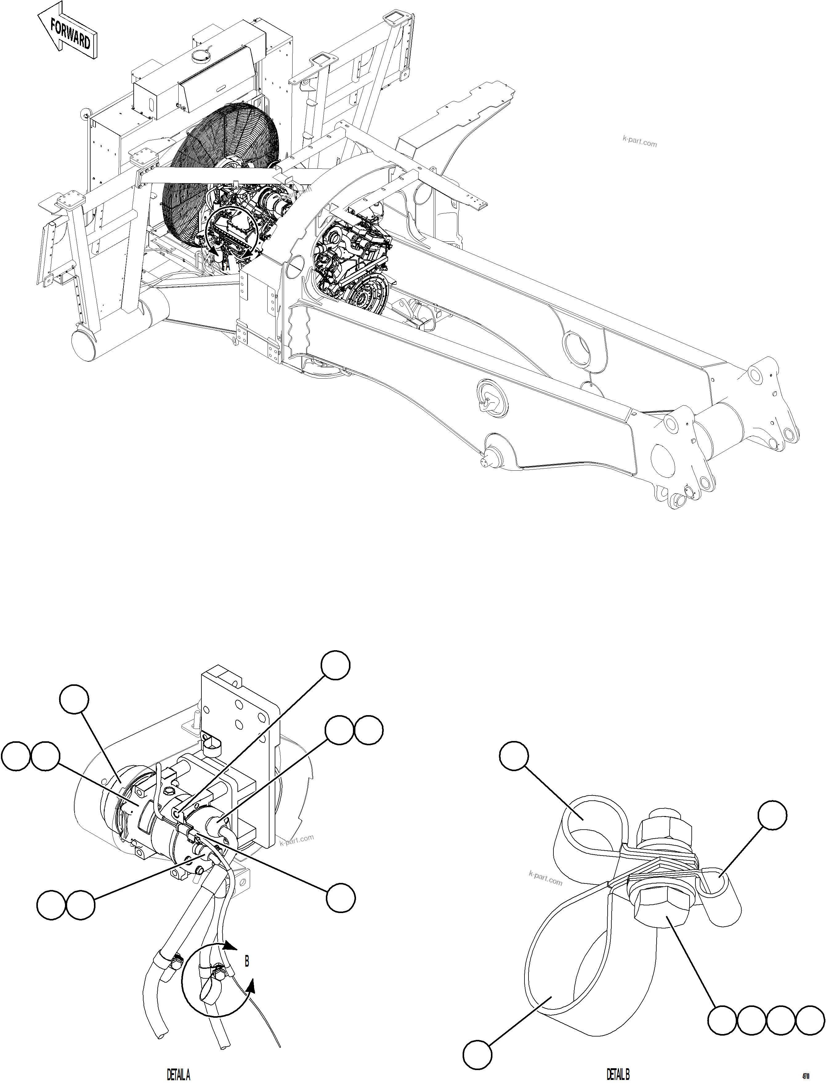Komatsu parts book diagram for AFE57-KF 830E-1AC S/N A41142  MODERN MACHINERY: A/C COMPRESSOR INSTALLATION