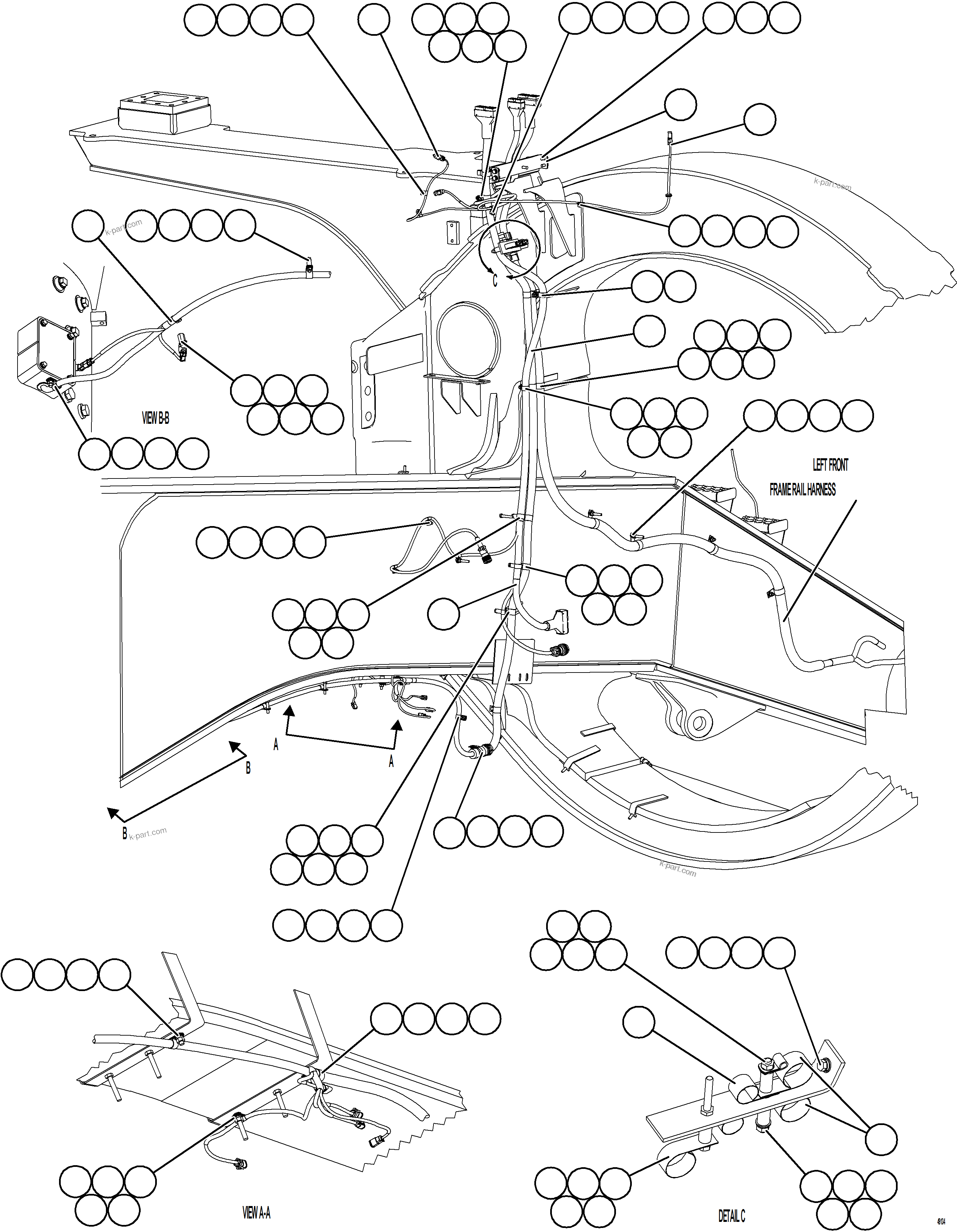Komatsu parts book diagram for AFE57-KF 830E-1AC S/N A41142  MODERN MACHINERY: LH FRAME RAIL WIRING    2/2