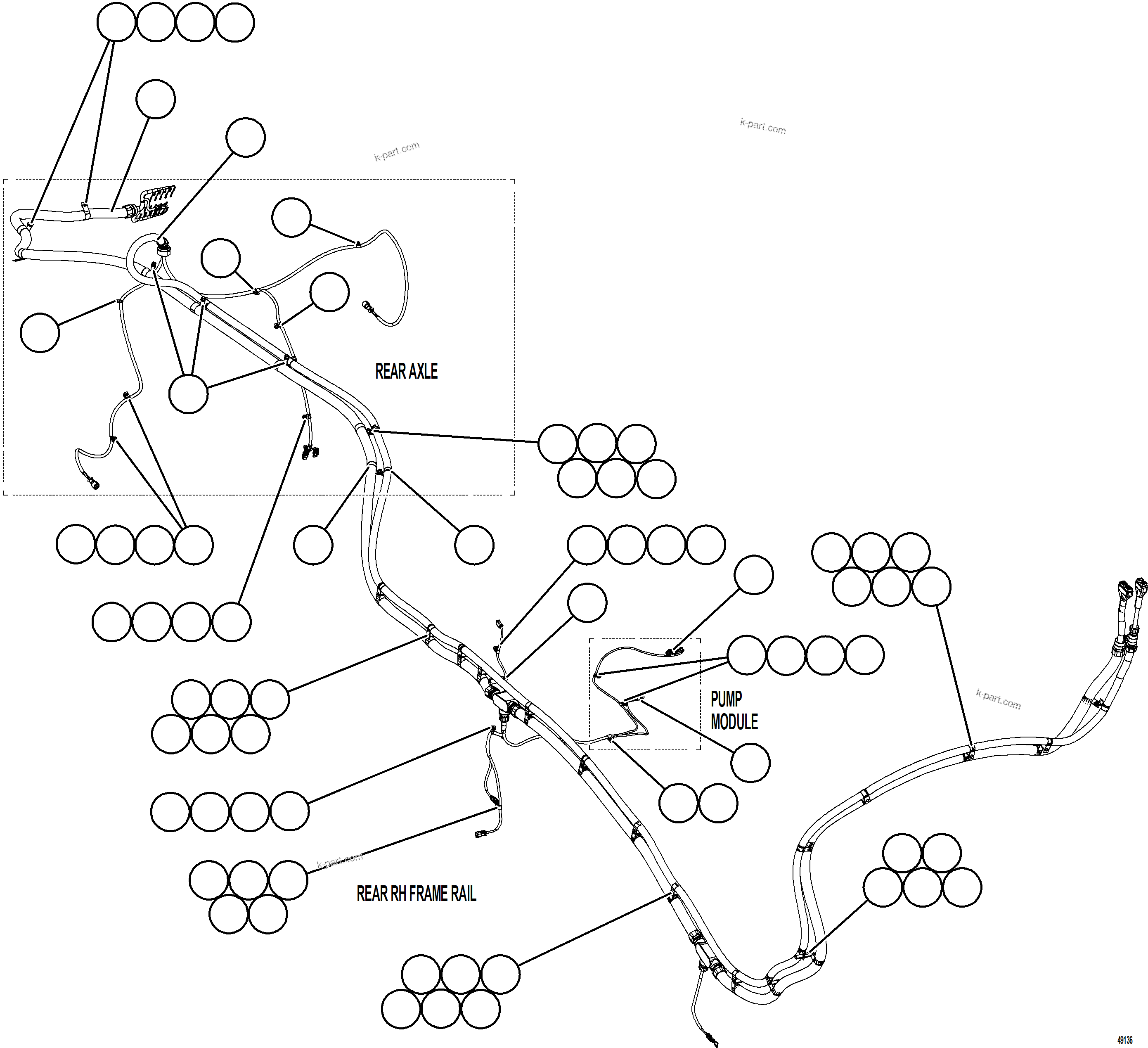 Komatsu parts book diagram for AFE57-KF 830E-1AC S/N A41142  MODERN MACHINERY: RH FRAME RAIL WIRING    2/2