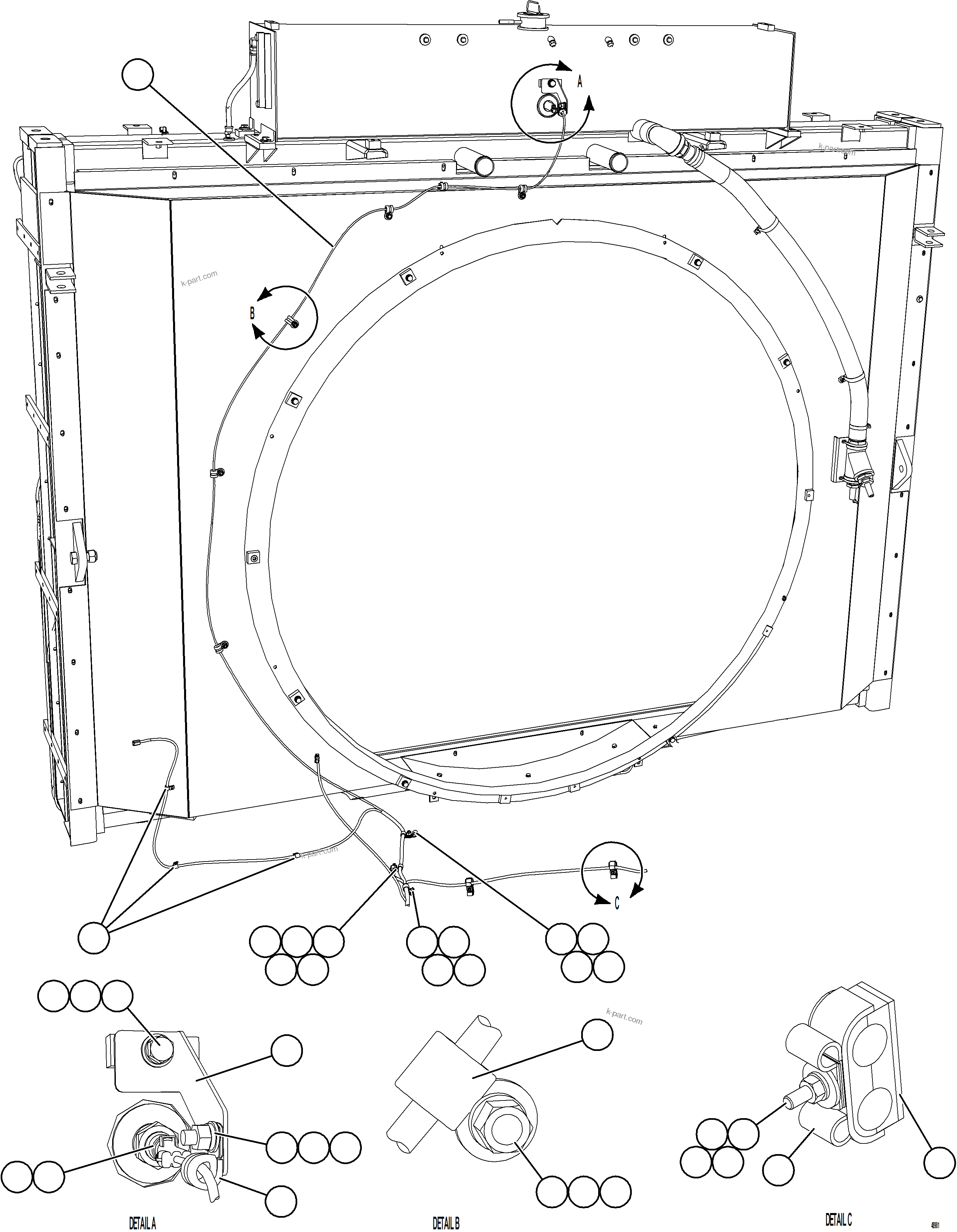 Komatsu parts book diagram for AFE57-KF 830E-1AC S/N A41142  MODERN MACHINERY: COOLING SYSTEM WIRING (TIER 2)