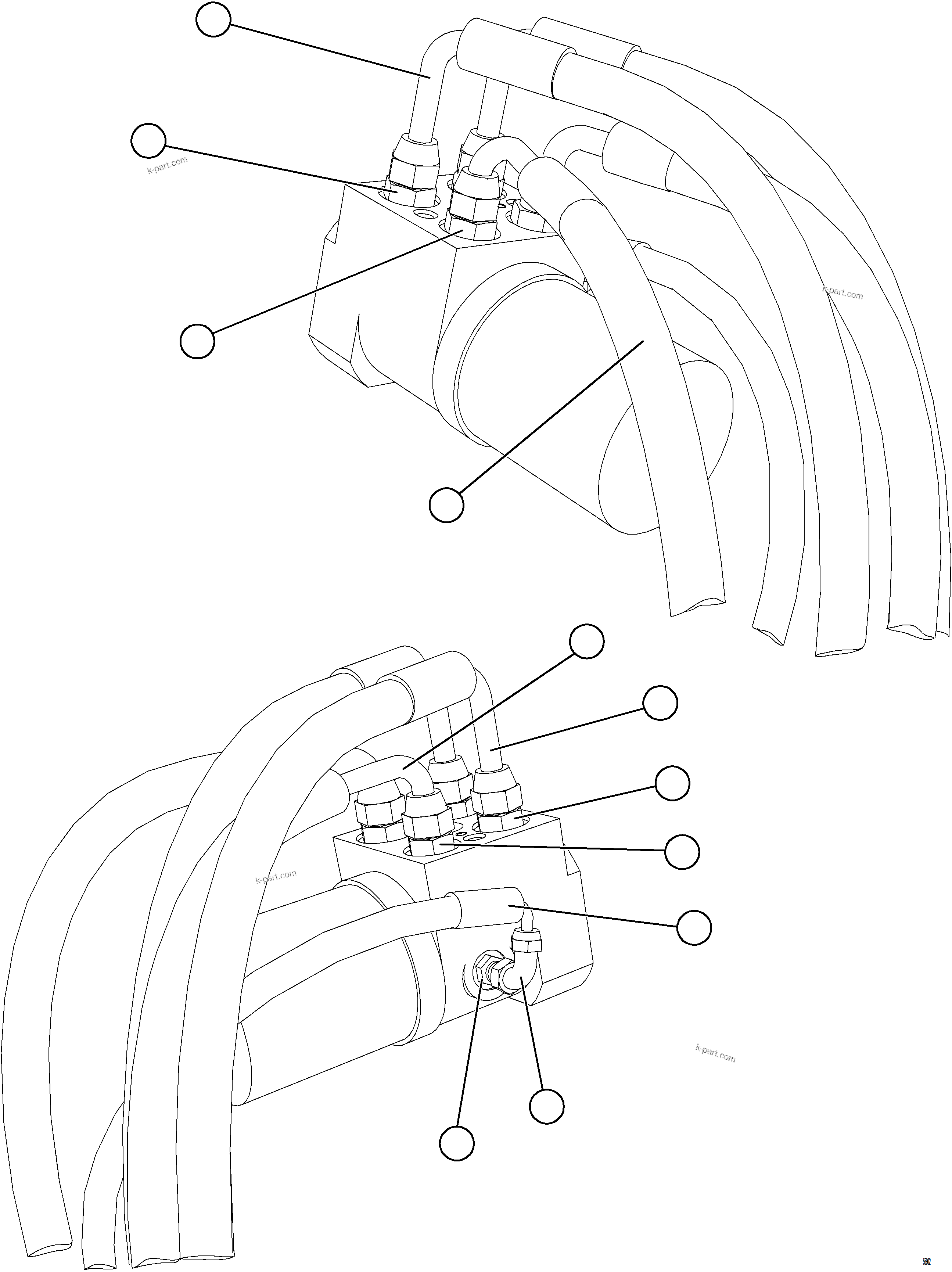 Komatsu parts book diagram for AFE57-KF 830E-1AC S/N A41142  MODERN MACHINERY: STEERING CONTROL UNIT PIPING