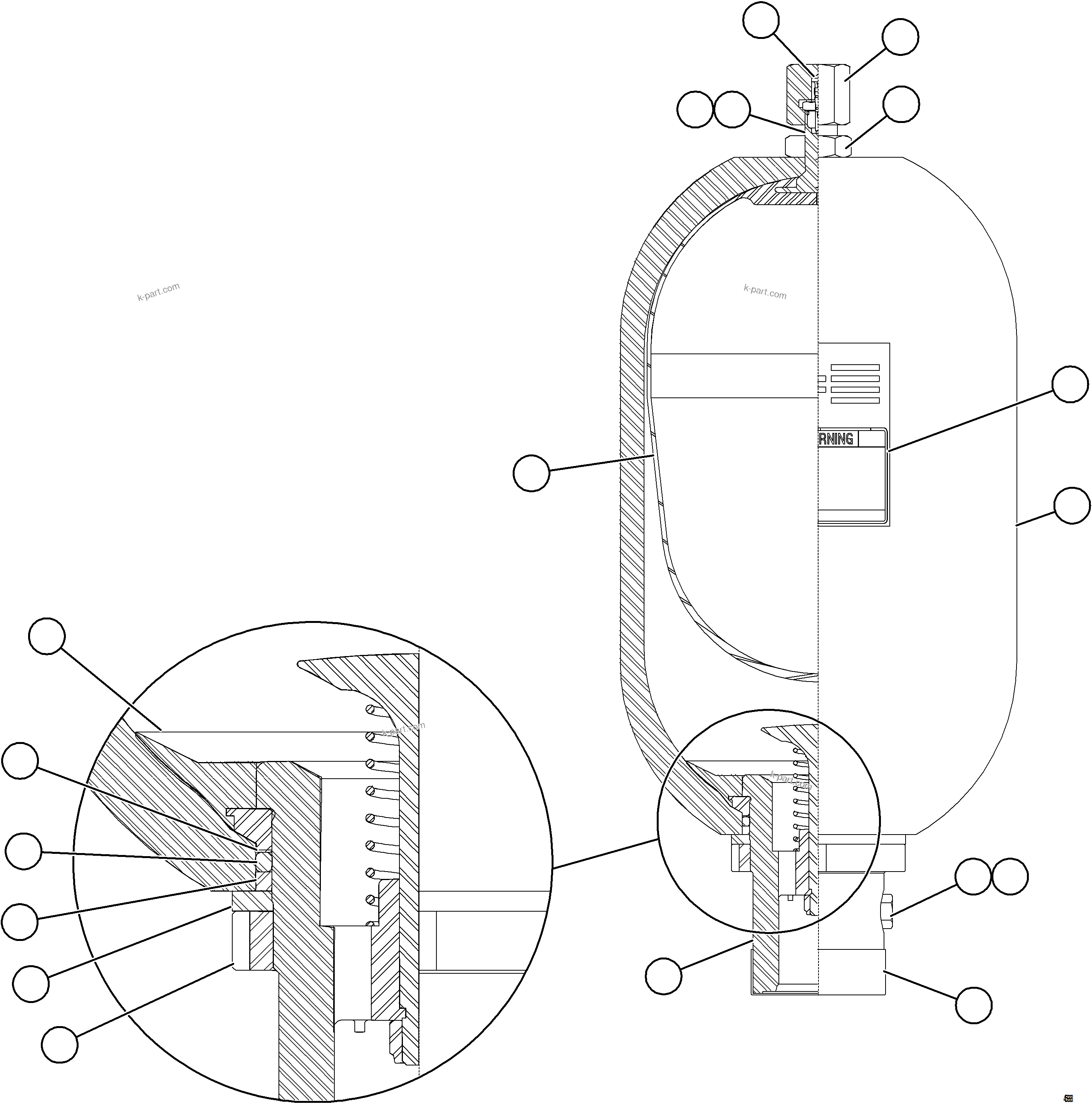 Komatsu parts book diagram for AFE57-KF 830E-1AC S/N A41142  MODERN MACHINERY: BLADDER ACCUMULATOR ASSY (2.5 GAL)