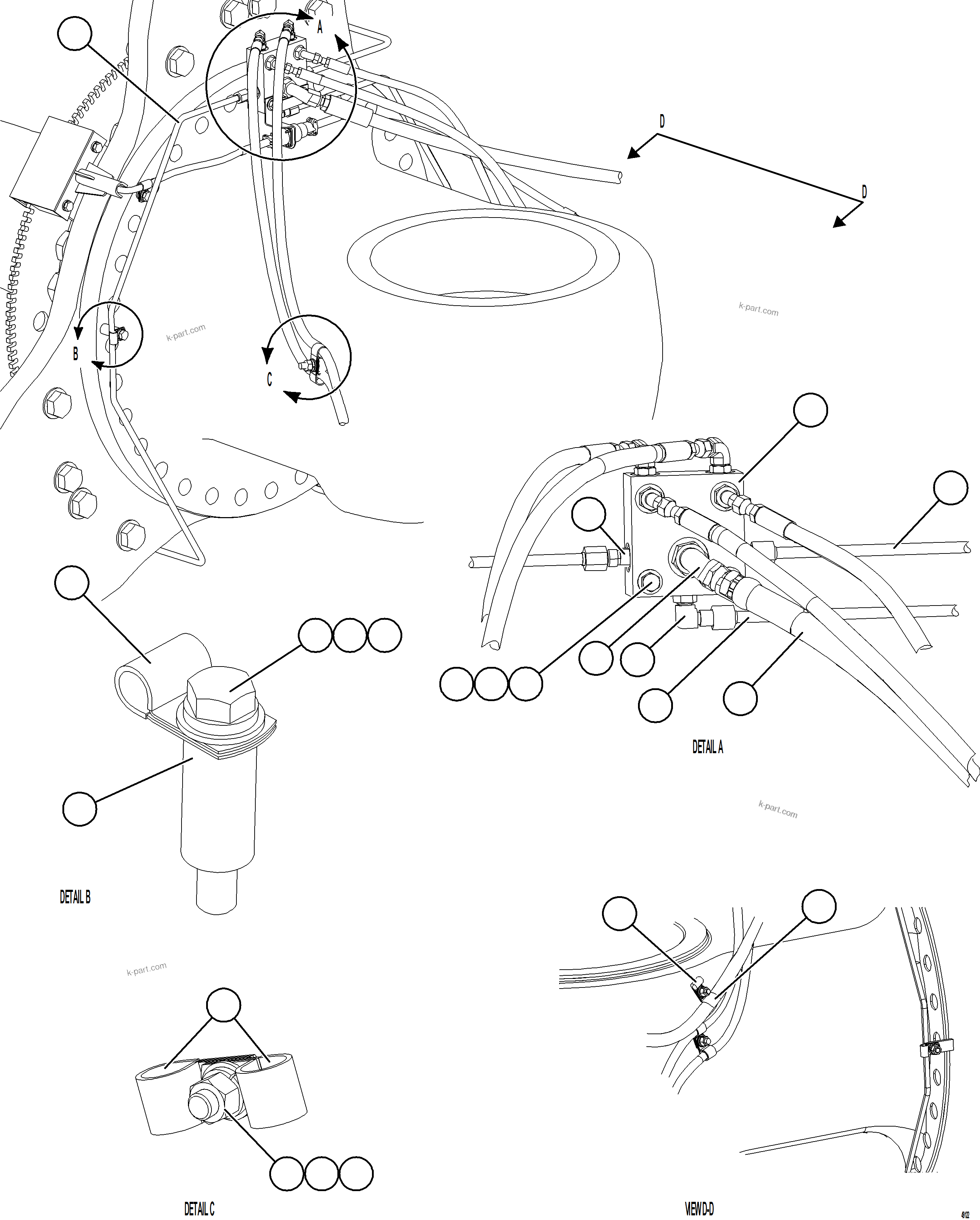 Komatsu parts book diagram for AFE57-KF 830E-1AC S/N A41142  MODERN MACHINERY: FRONT BRAKE PIPING    2/2