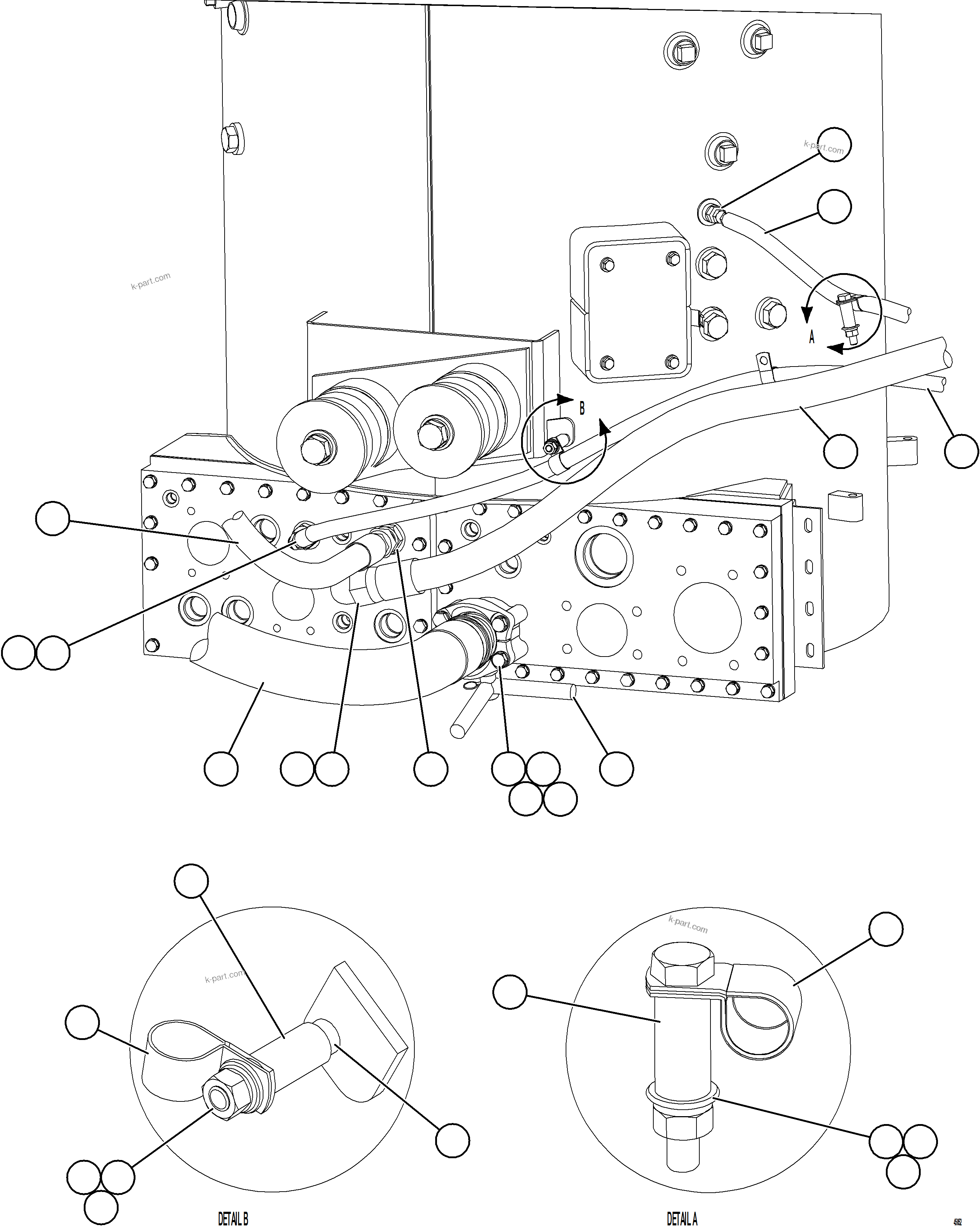 Komatsu parts book diagram for AFE57-KF 830E-1AC S/N A41142  MODERN MACHINERY: STEERING PIPING