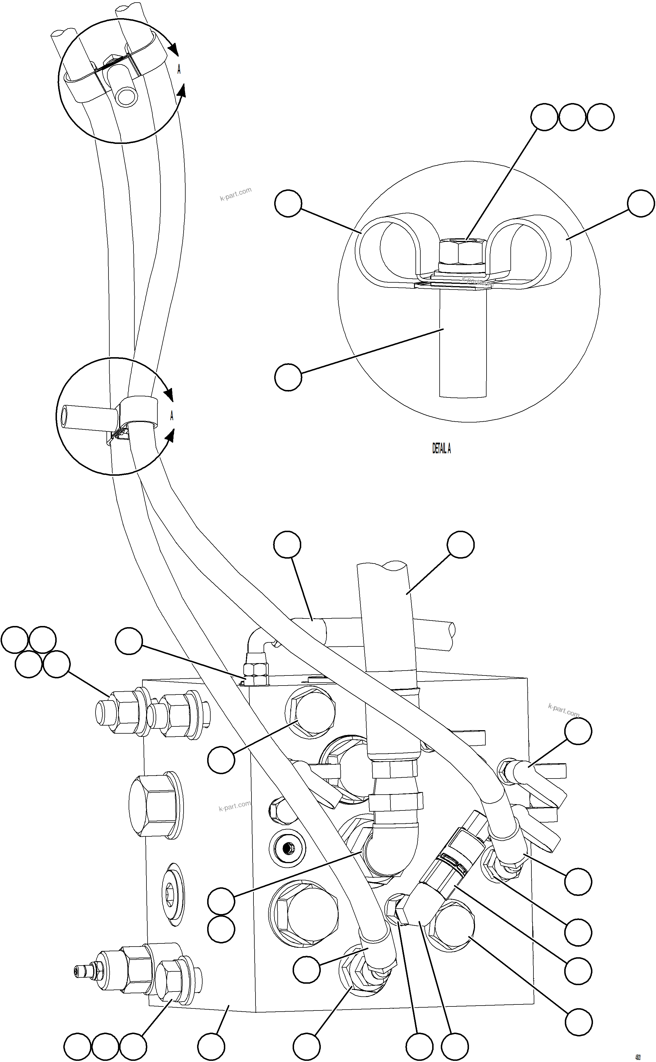 Komatsu parts book diagram for AFE57-KF 830E-1AC S/N A41142  MODERN MACHINERY: BLEEDDOWN MANIFOLD PIPING    2/4