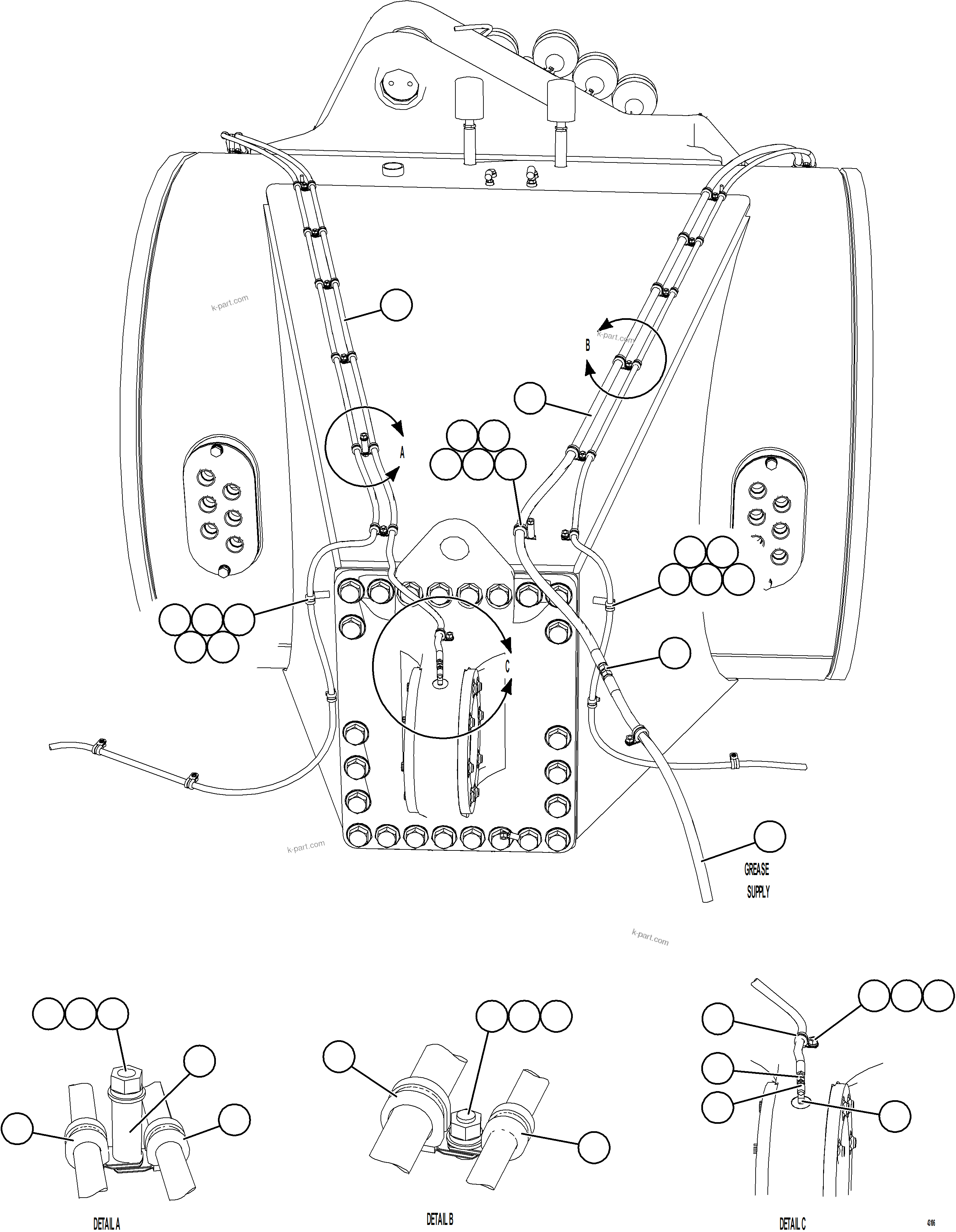 Komatsu parts book diagram for AFE57-KF 830E-1AC S/N A41142  MODERN MACHINERY: AUTOMATIC LUBRICATION - REAR AXLE    1/3