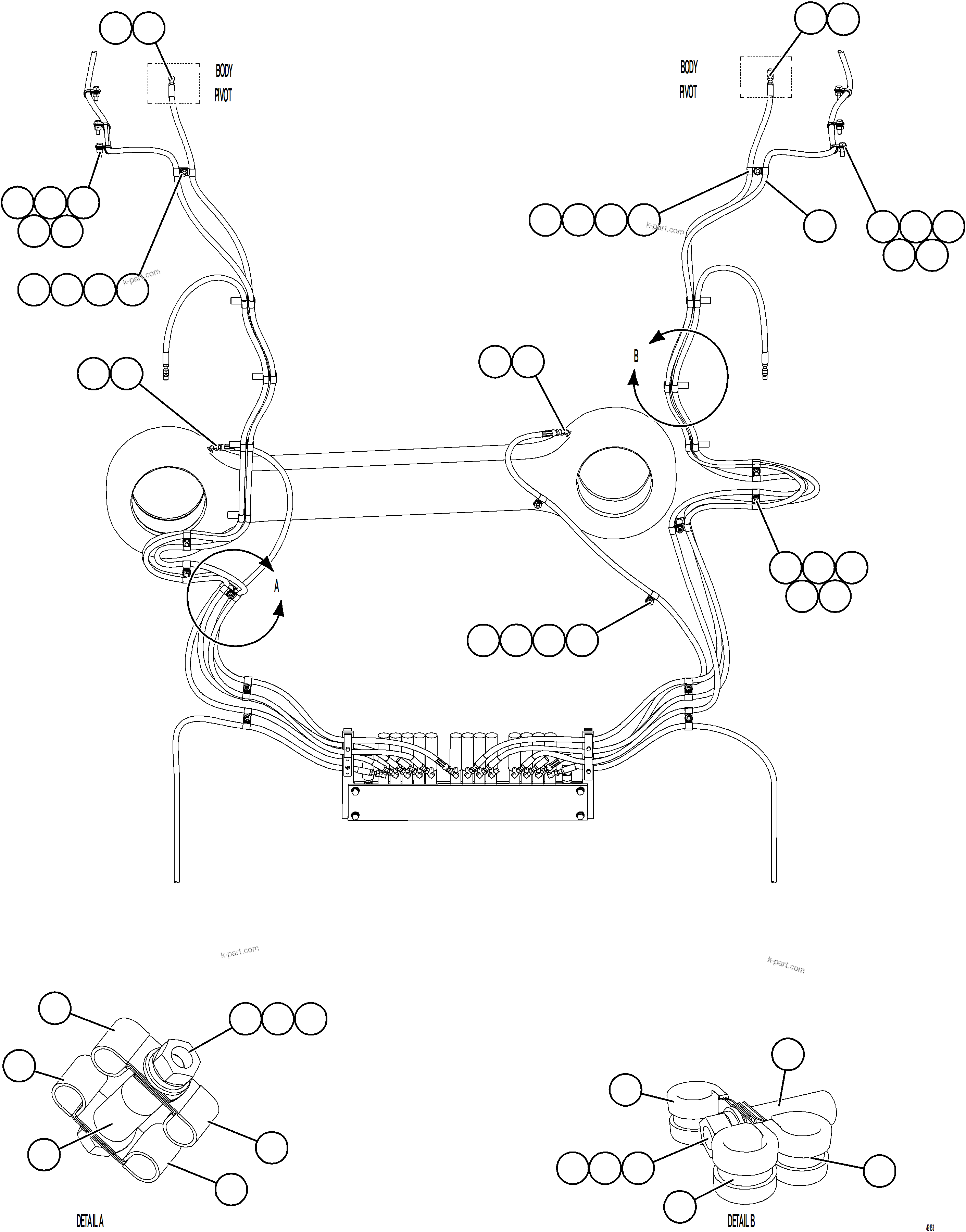 Komatsu parts book diagram for AFE57-KF 830E-1AC S/N A41142  MODERN MACHINERY: AUTOMATIC LUBRICATION - SWAY BAR & BODY PIVOT
