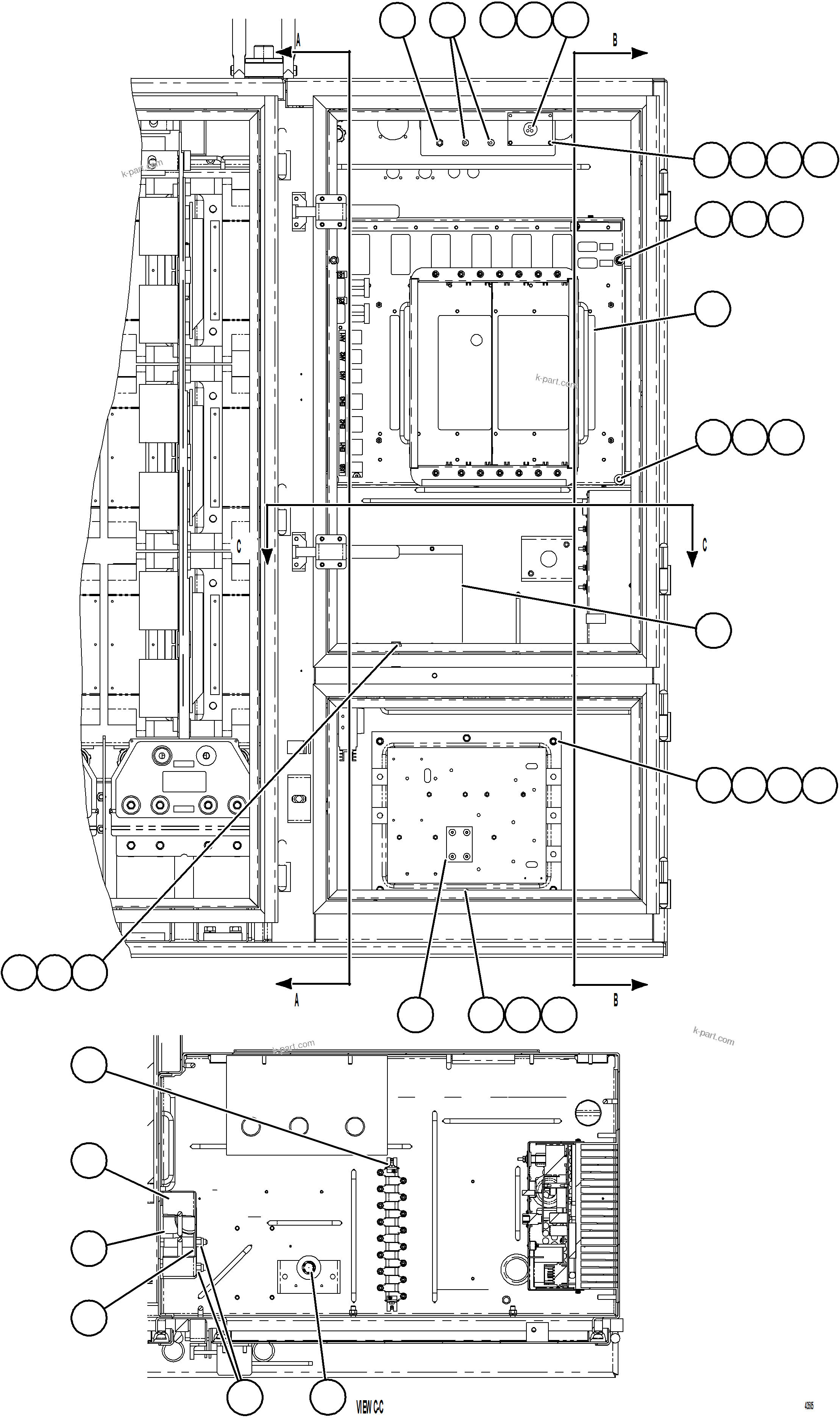 Komatsu parts book diagram for AFE57-KF 830E-1AC S/N A41142  MODERN MACHINERY: CTRL CAB - LEFT COMPARTMENT    1/2    58E-43-00022