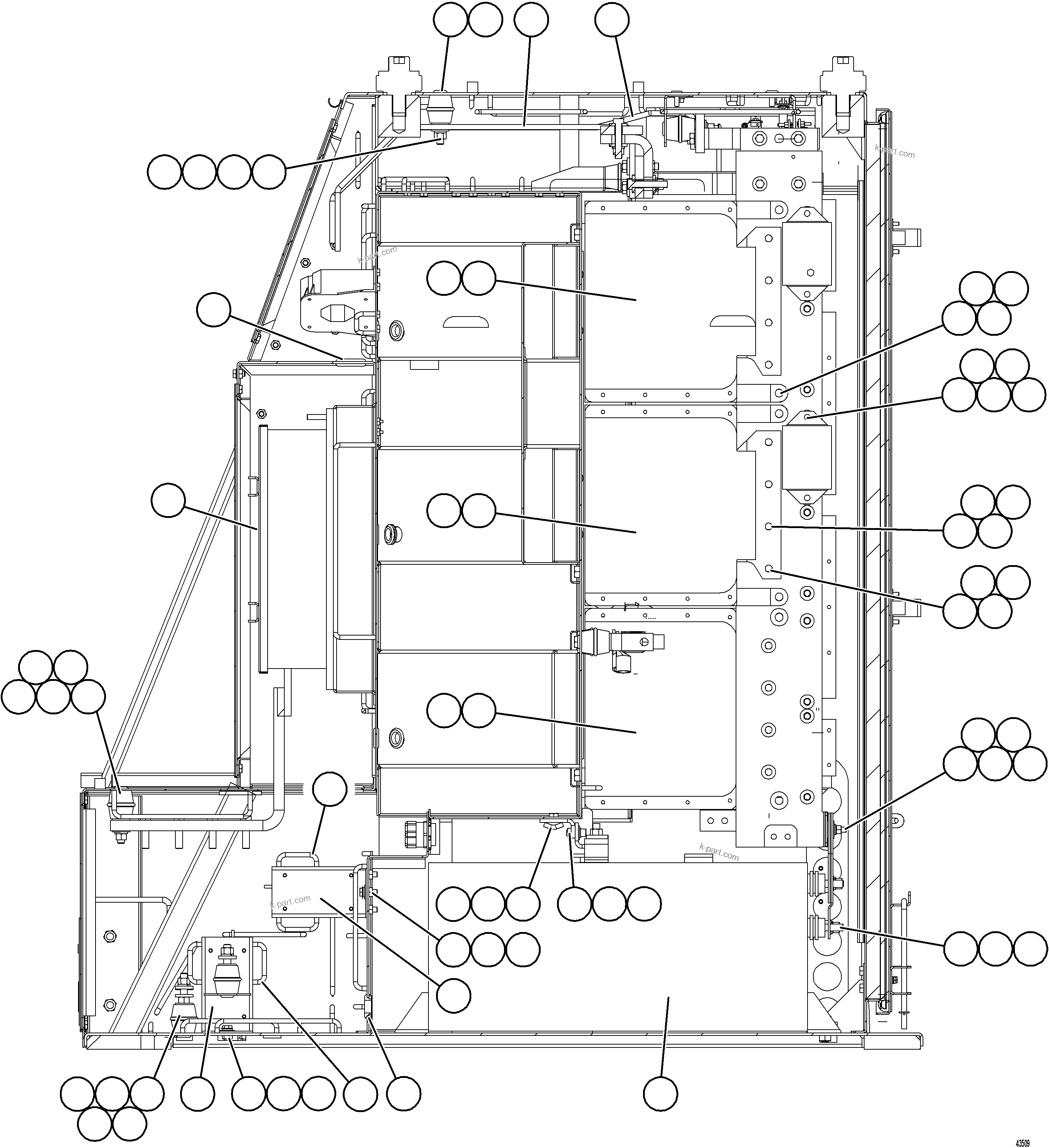 Komatsu parts book diagram for AFE57-KF 830E-1AC S/N A41142  MODERN MACHINERY: CTRL CAB - RIGHT COMPART    1/2    58E-43-00022
