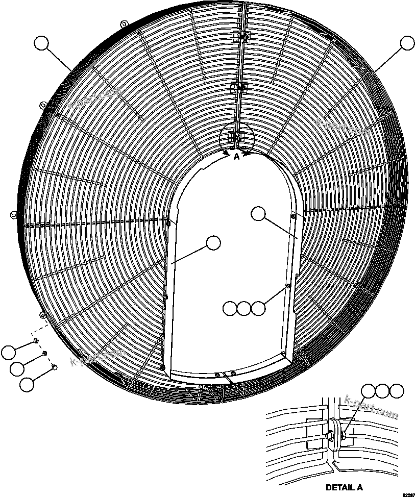 Komatsu parts book diagram for AFE59-FJ 930E-4 S/N A31661, A31664 - A31665, A31677 - A31679, A31698, A31700, A31704, A31718, A31720 & A31724  CASSERONES: FAN GUARD INSTALLATION